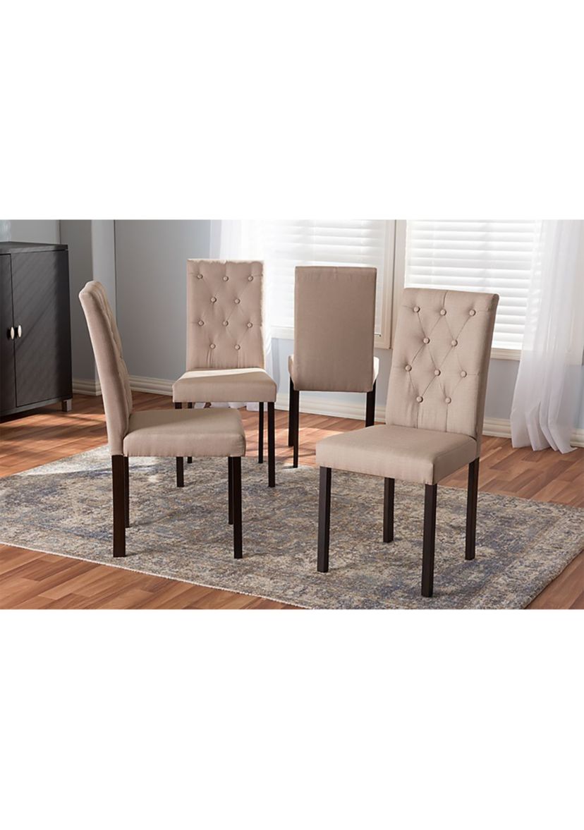 Gardner Modern and Contemporary Dark Brown Finished Beige Fabric Upholstered Dining Chair