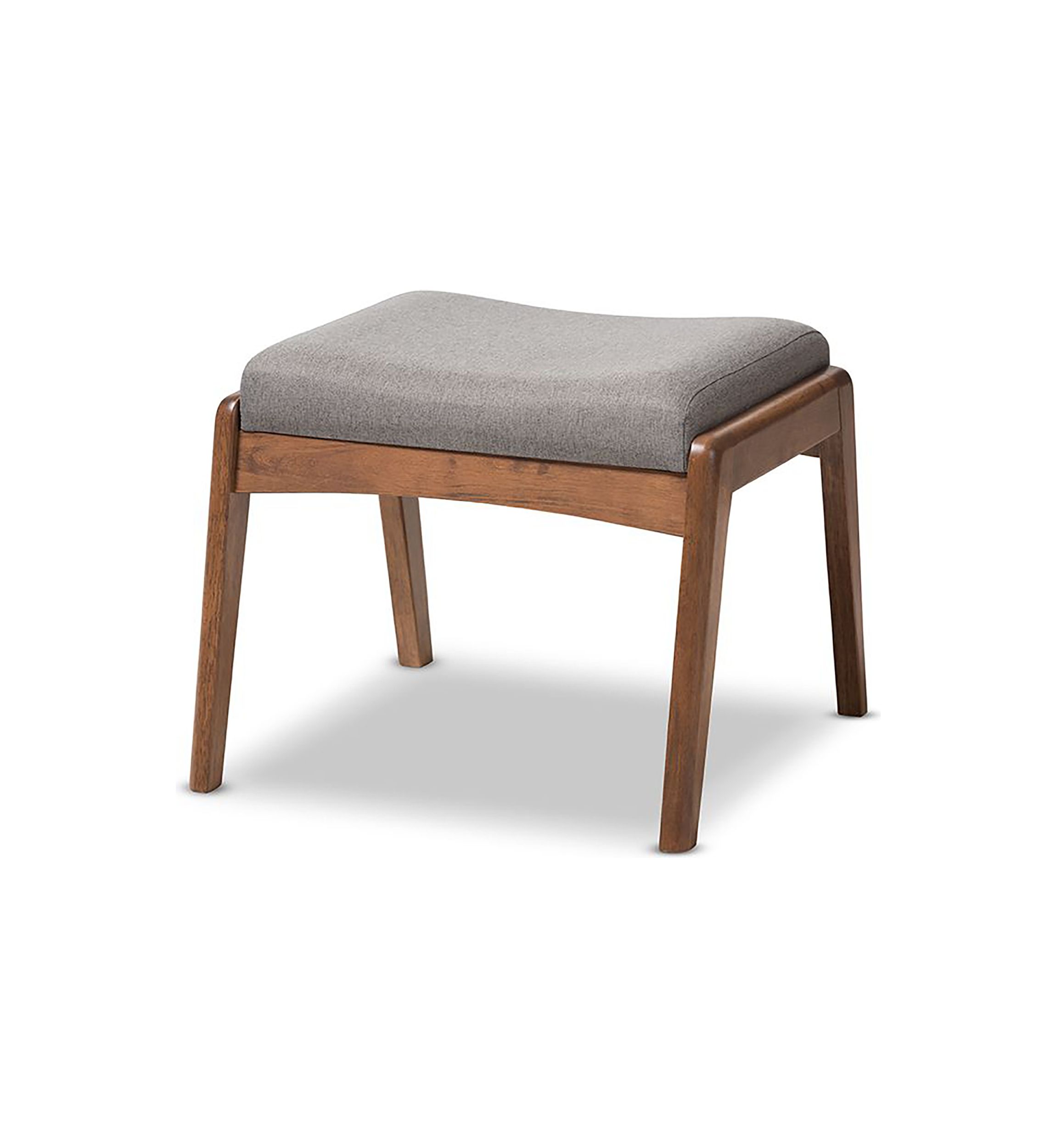 Roxy Mid-Century Modern Walnut Wood Finishing and Grey Fabric Upholstered Ottoman