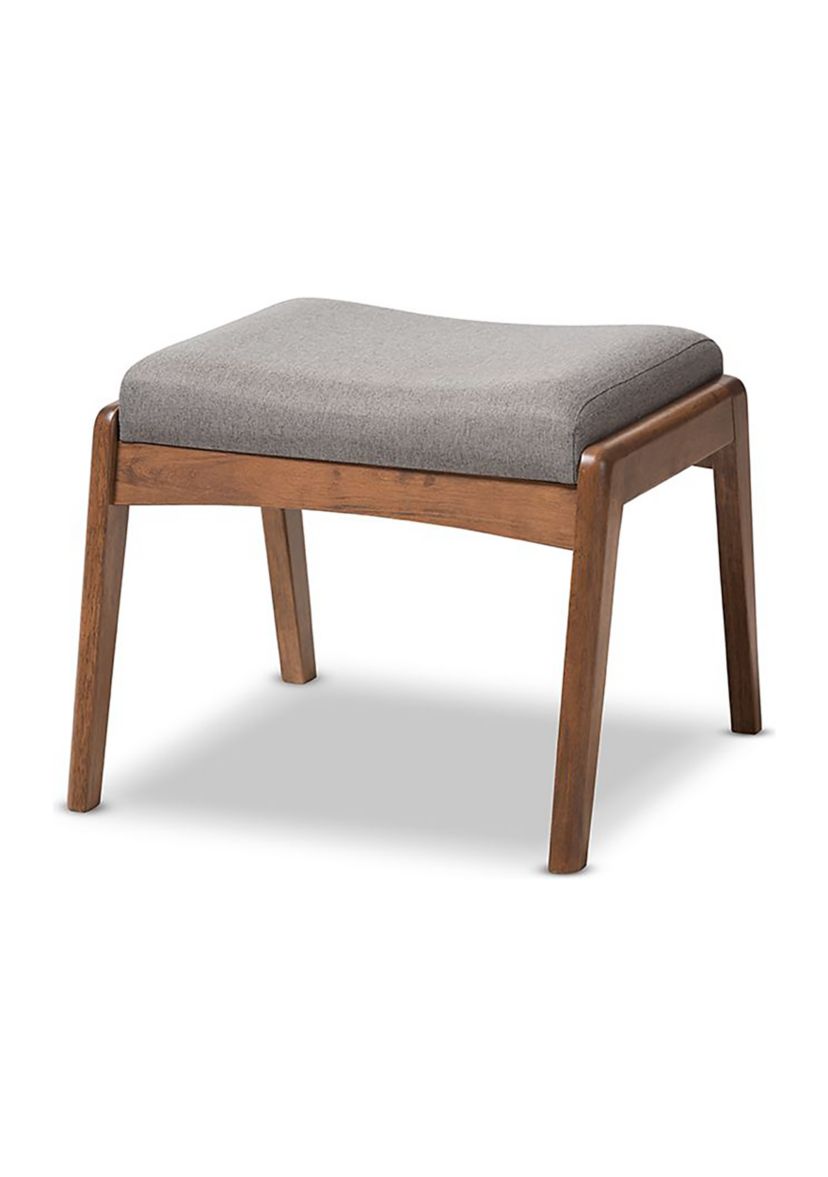 Roxy Mid-Century Modern Walnut Wood Finishing and Grey Fabric Upholstered Ottoman