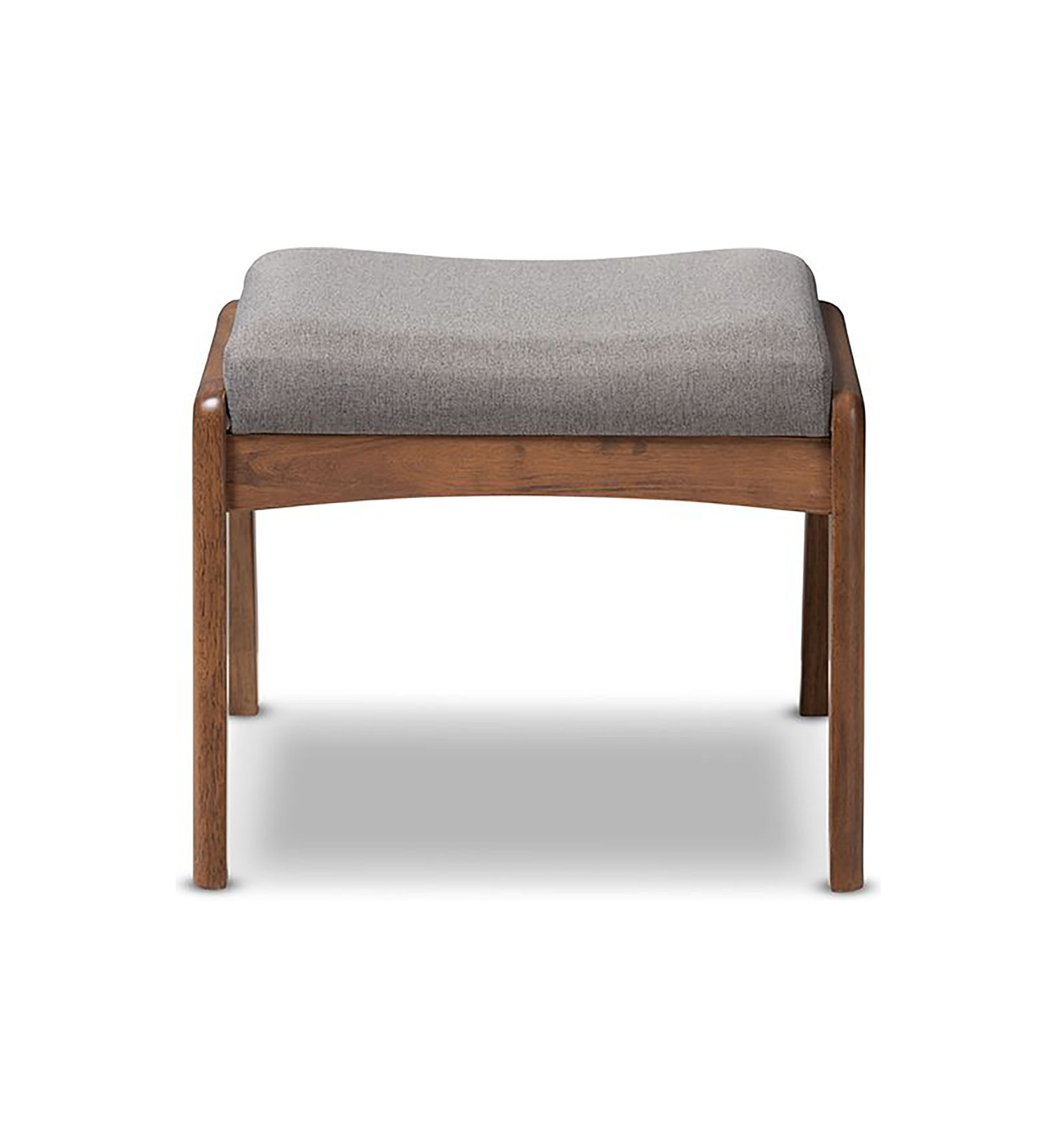 Roxy Mid-Century Modern Walnut Wood Finishing and Grey Fabric Upholstered Ottoman