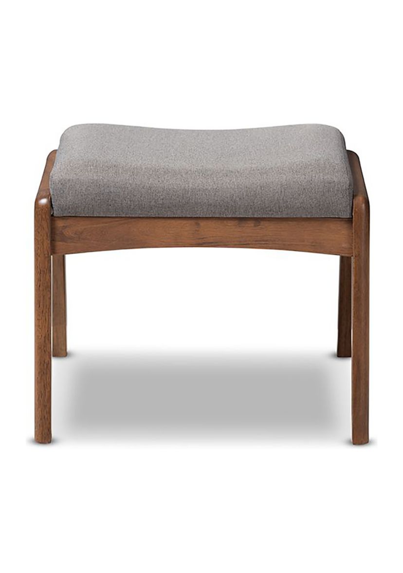 Roxy Mid-Century Modern Walnut Wood Finishing and Grey Fabric Upholstered Ottoman