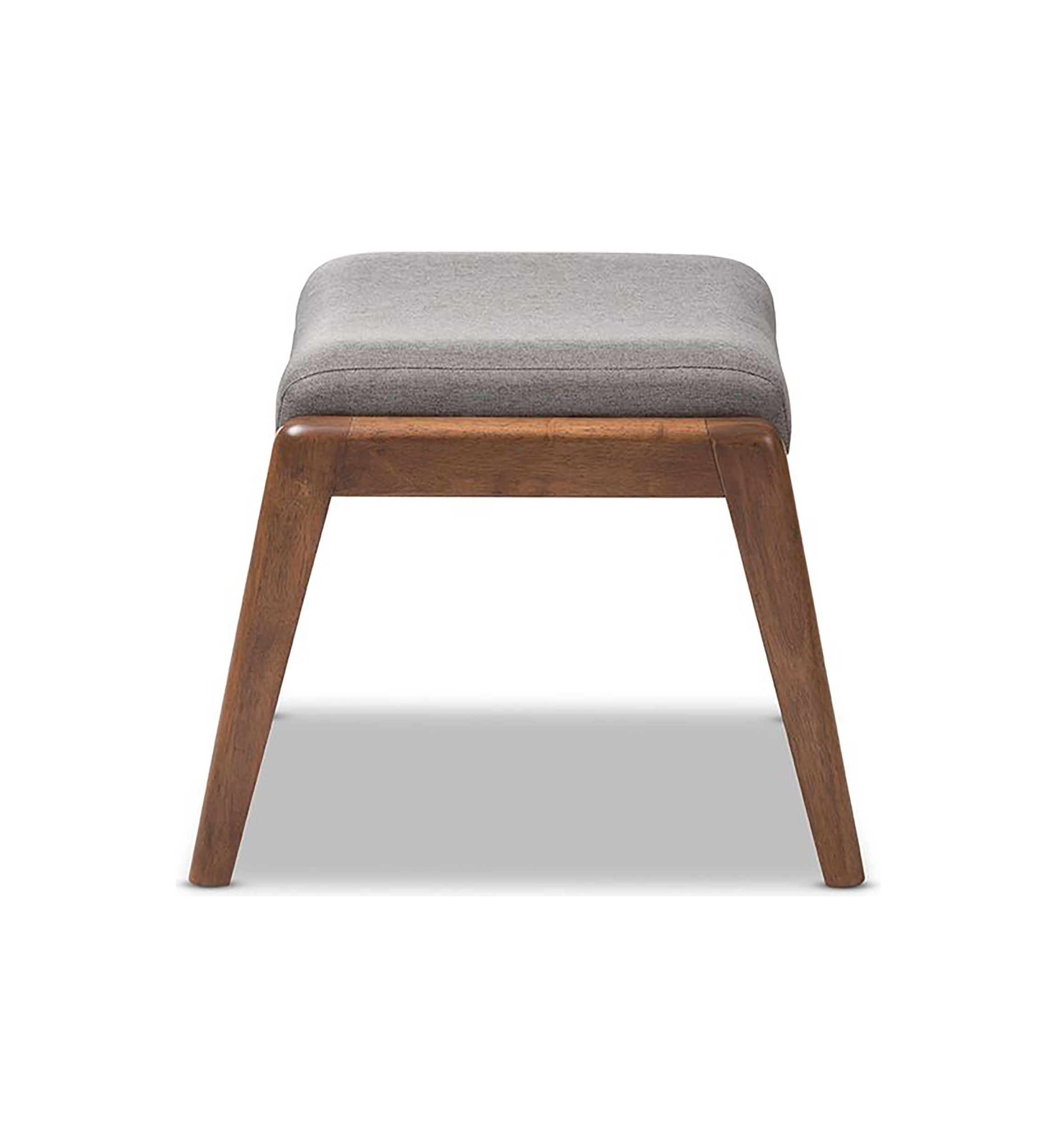 Roxy Mid-Century Modern Walnut Wood Finishing and Grey Fabric Upholstered Ottoman