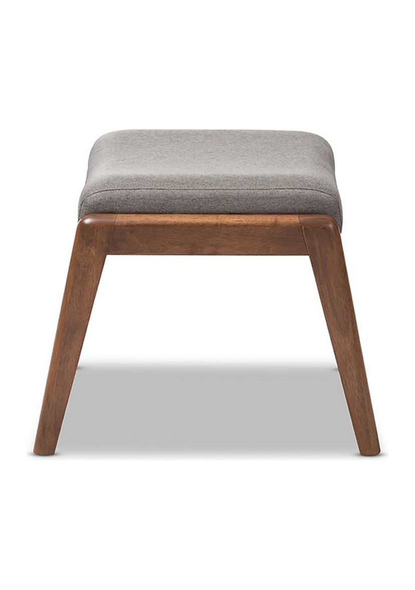 Roxy Mid-Century Modern Walnut Wood Finishing and Grey Fabric Upholstered Ottoman