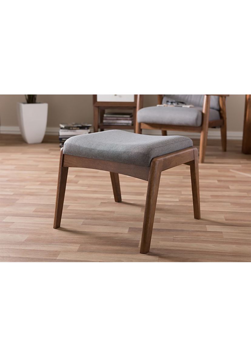 Roxy Mid-Century Modern Walnut Wood Finishing and Grey Fabric Upholstered Ottoman