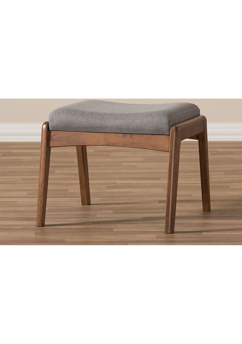 Roxy Mid-Century Modern Walnut Wood Finishing and Grey Fabric Upholstered Ottoman