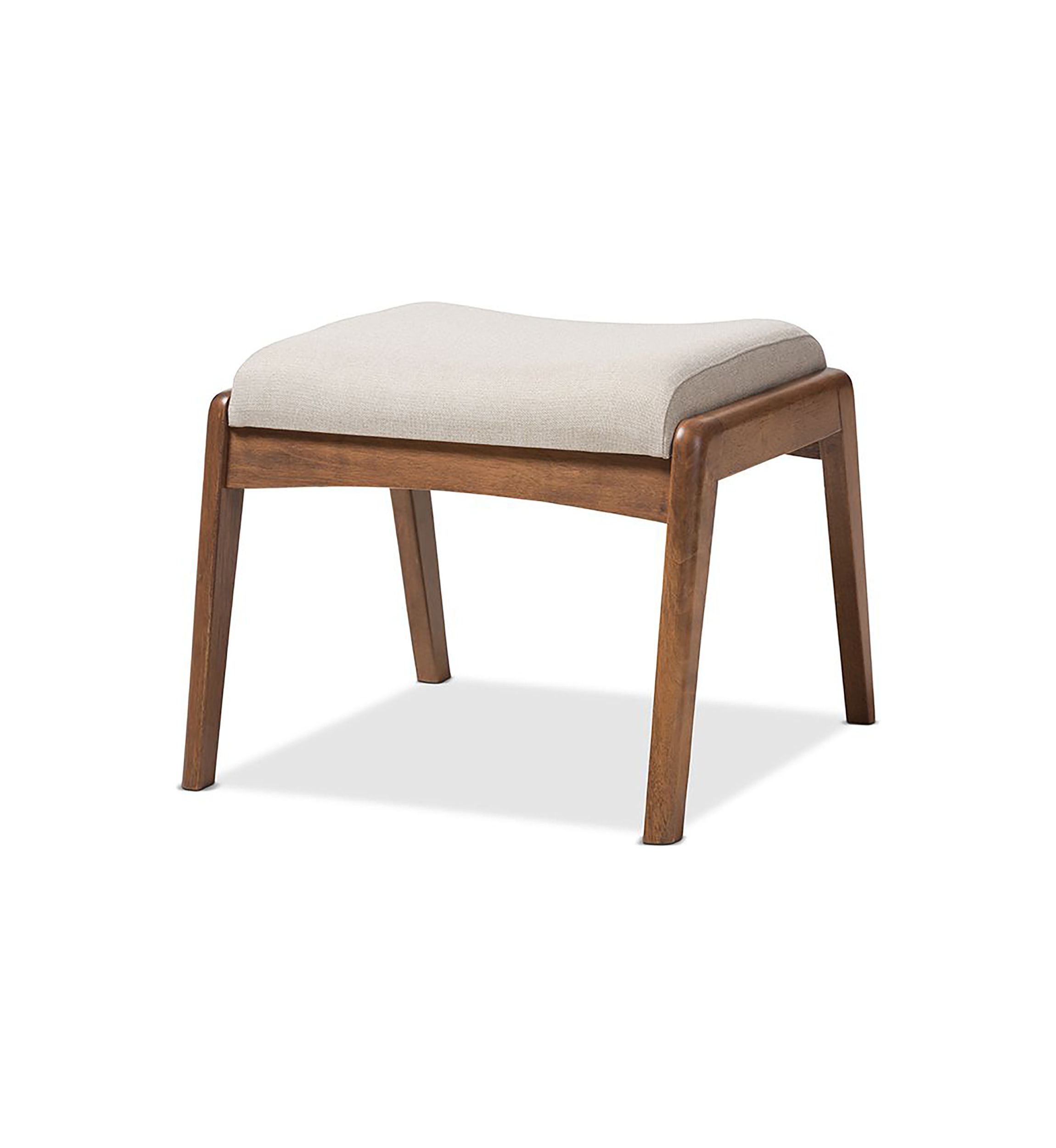 Roxy Mid-Century Modern Walnut Wood Finishing and Light Beige Fabric Upholstered Ottoman