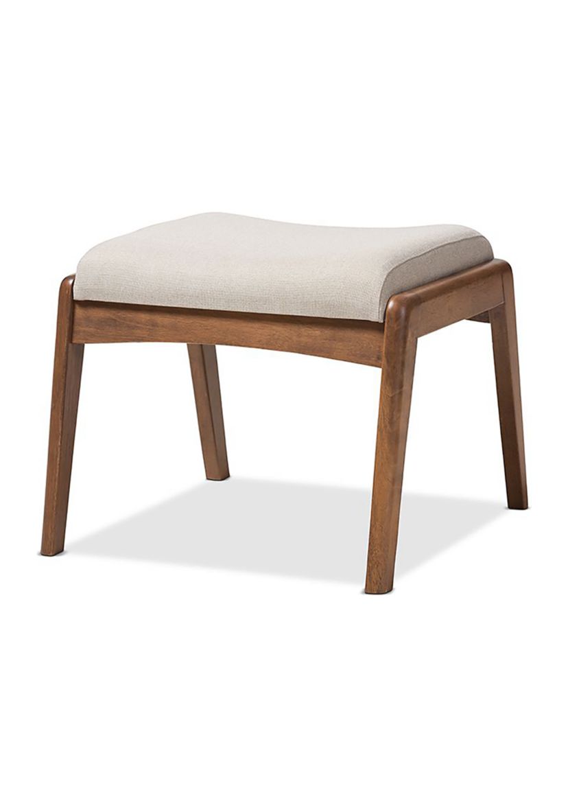 Roxy Mid-Century Modern Walnut Wood Finishing and Light Beige Fabric Upholstered Ottoman