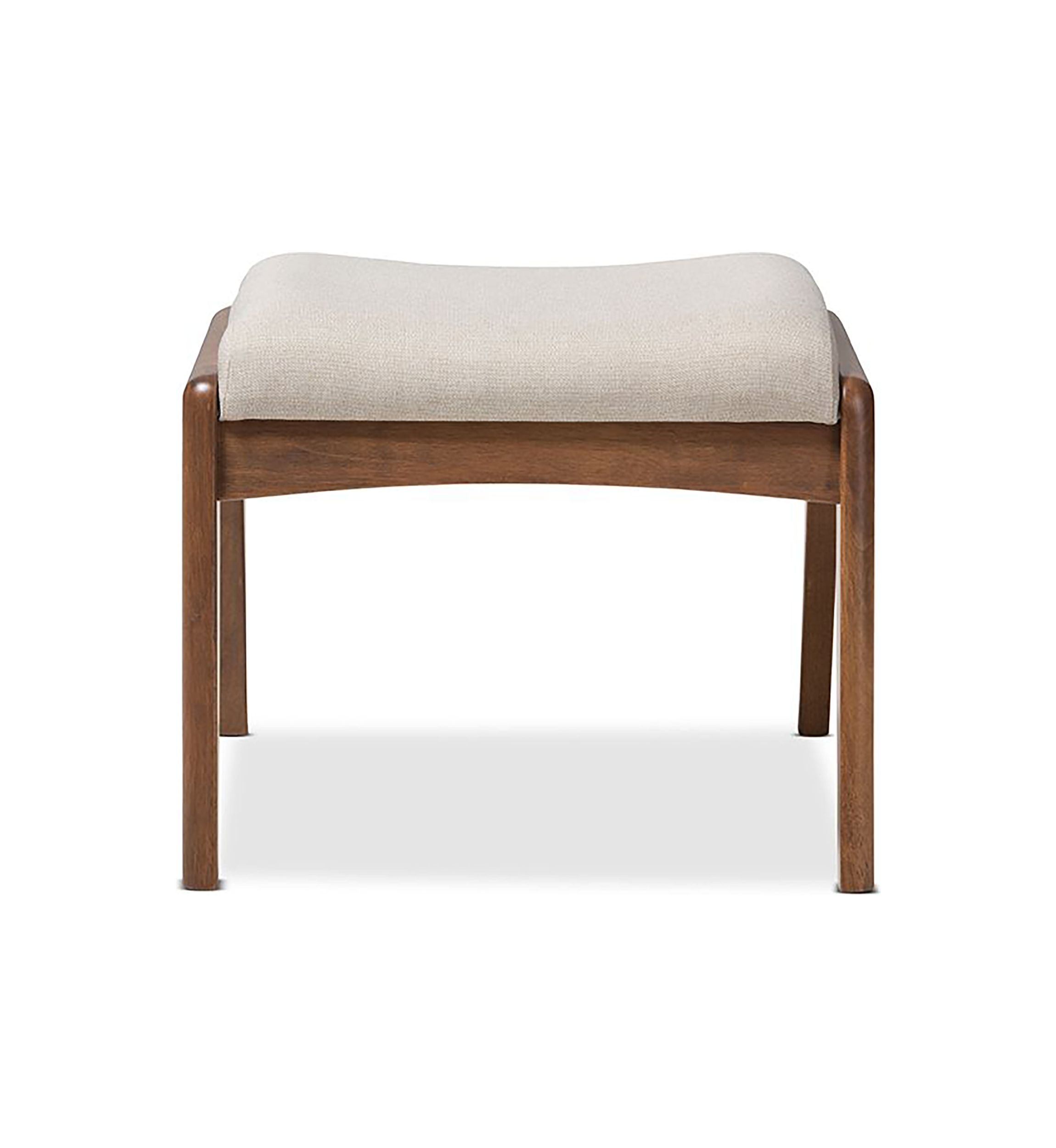 Roxy Mid-Century Modern Walnut Wood Finishing and Light Beige Fabric Upholstered Ottoman
