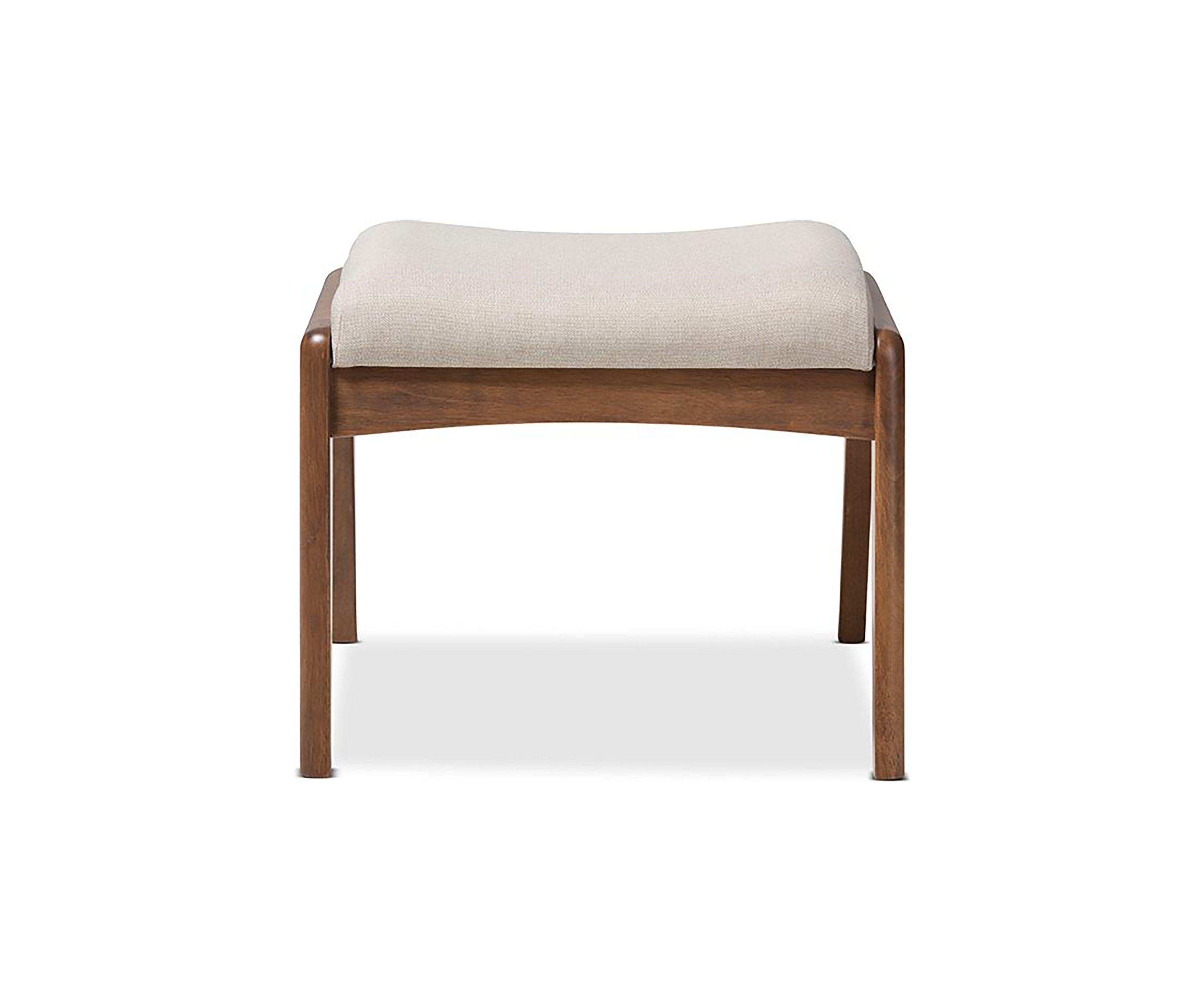 Roxy Mid-Century Modern Walnut Wood Finishing and Light Beige Fabric Upholstered Ottoman
