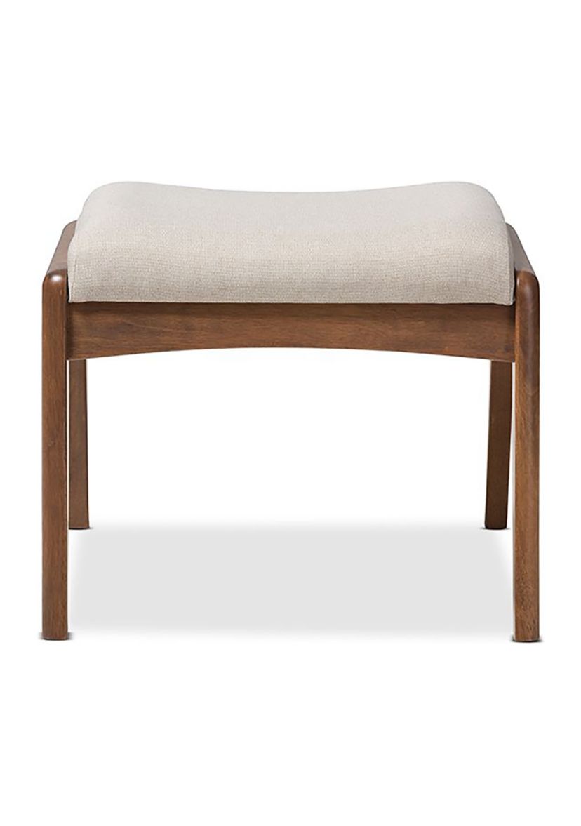 Roxy Mid-Century Modern Walnut Wood Finishing and Light Beige Fabric Upholstered Ottoman