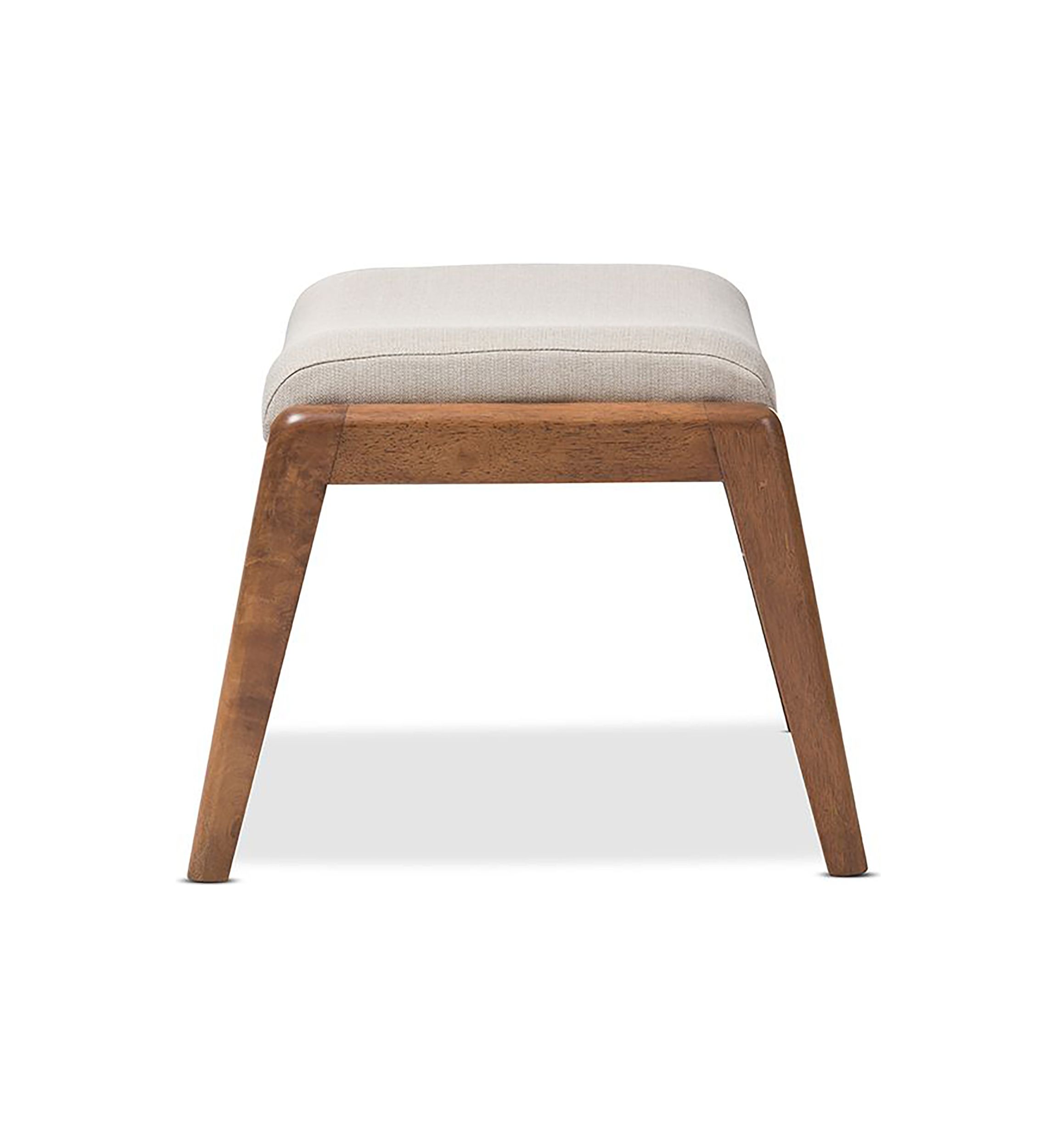 Roxy Mid-Century Modern Walnut Wood Finishing and Light Beige Fabric Upholstered Ottoman