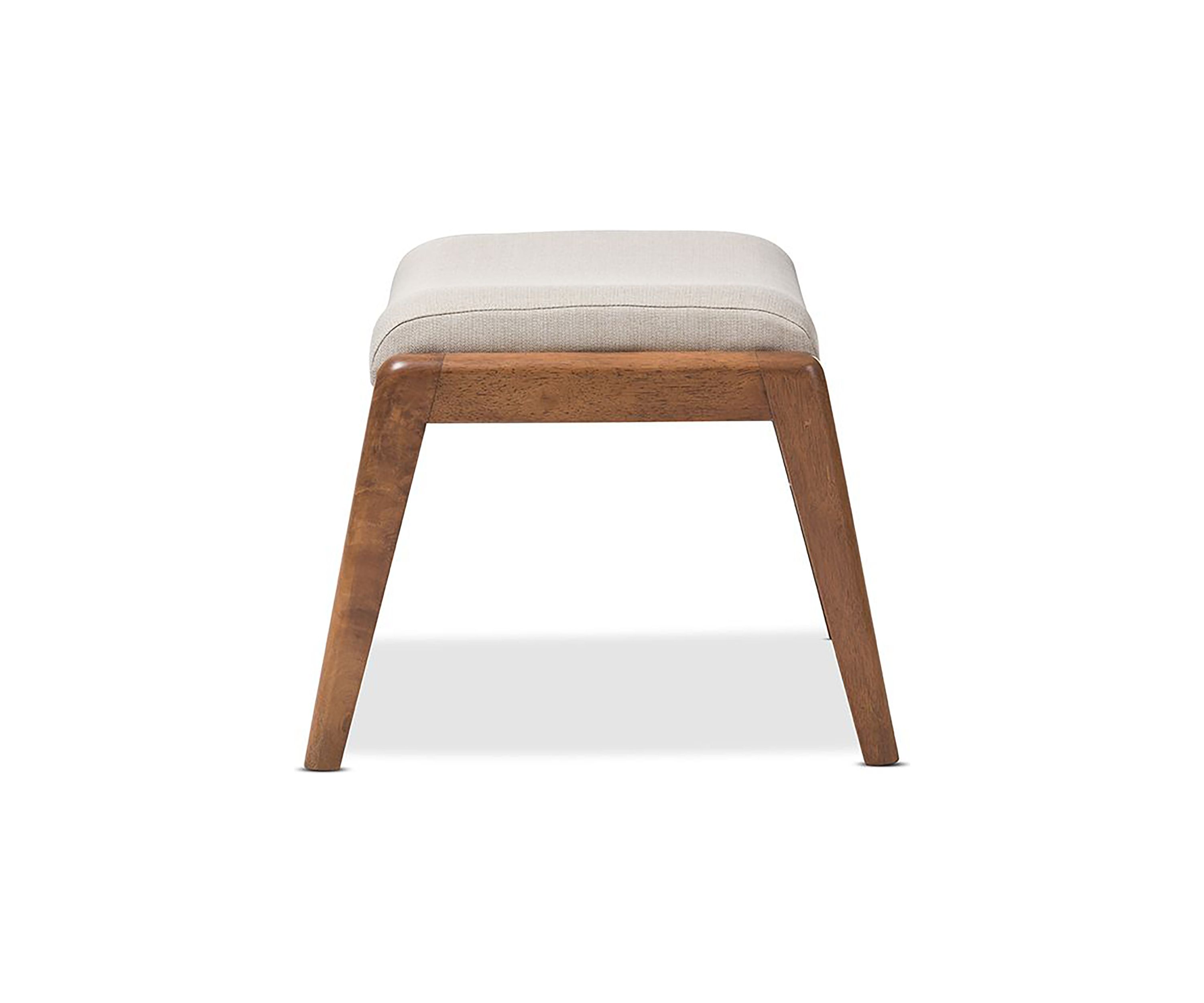 Roxy Mid-Century Modern Walnut Wood Finishing and Light Beige Fabric Upholstered Ottoman