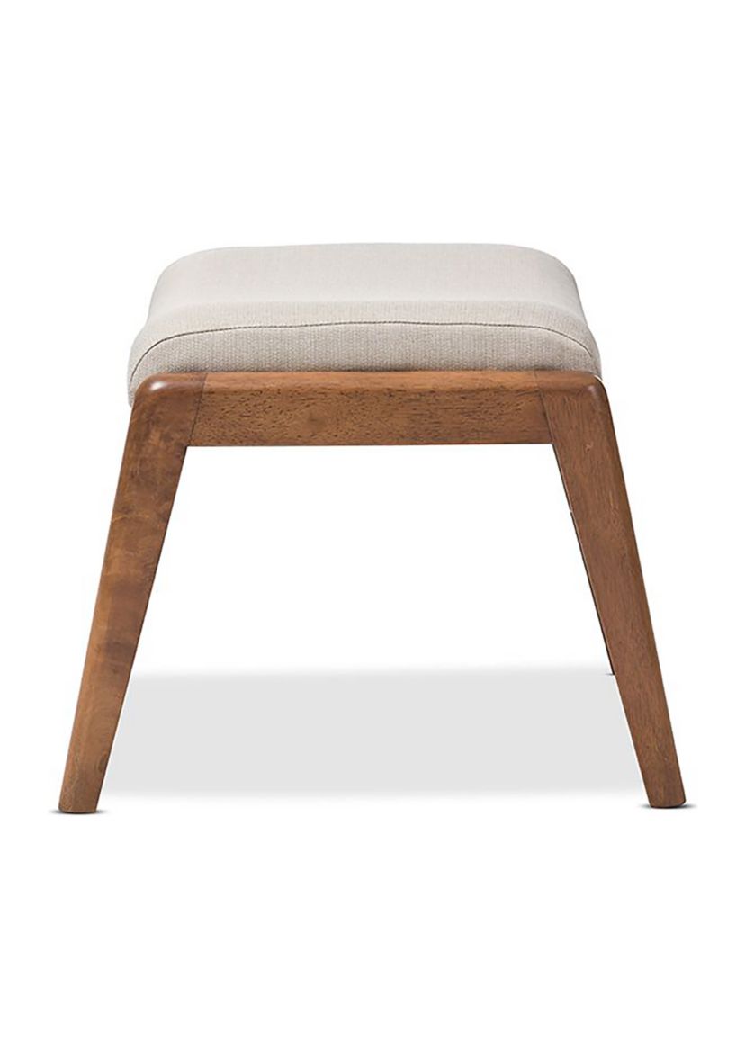 Roxy Mid-Century Modern Walnut Wood Finishing and Light Beige Fabric Upholstered Ottoman