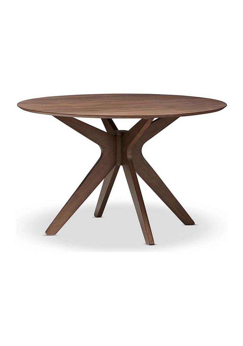 Monte Mid-Century Modern Walnut Wood 47-Inch Round Dining Table
