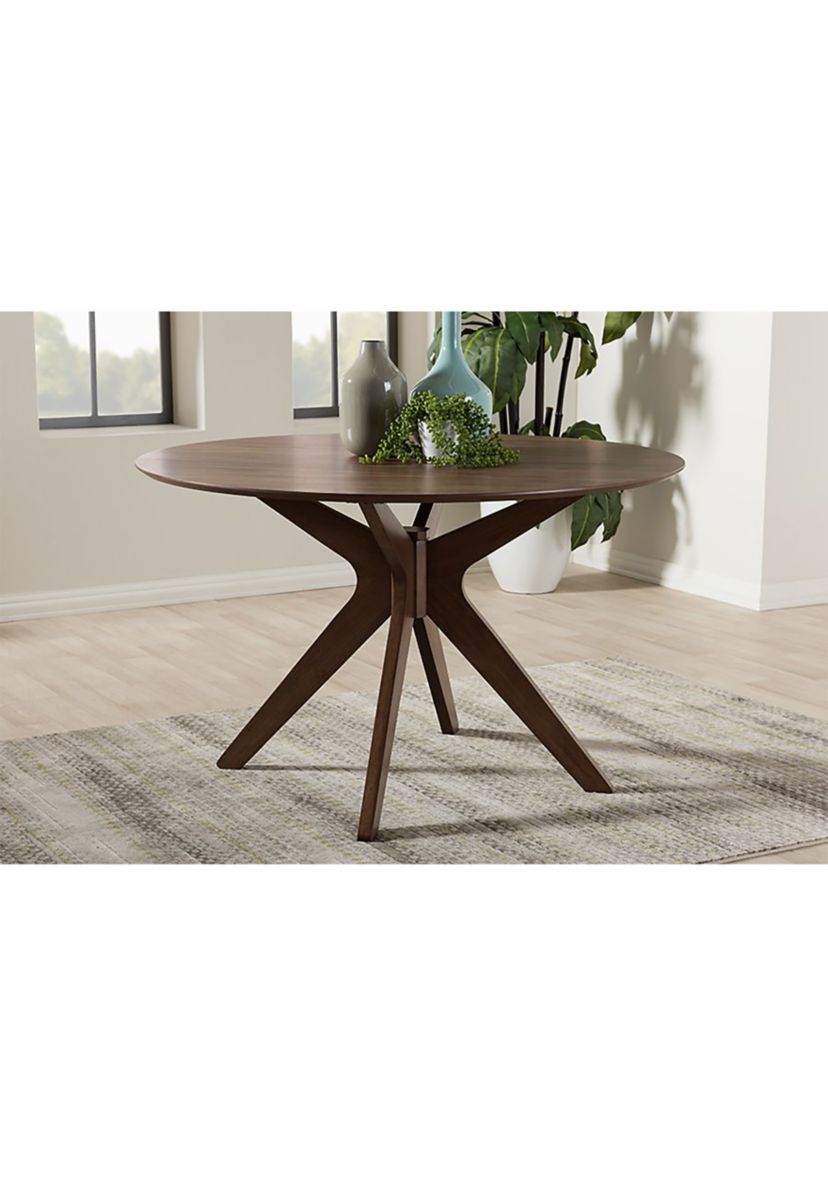 Monte Mid-Century Modern Walnut Wood 47-Inch Round Dining Table