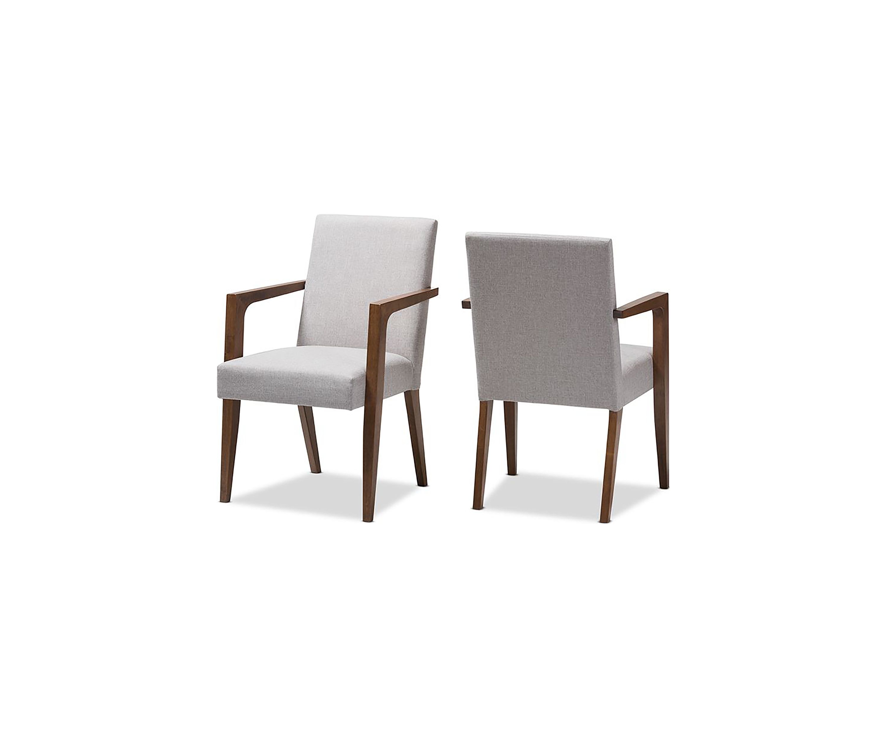 Andrea Mid-Century Modern Greyish Beige Upholstered Wooden Armchair