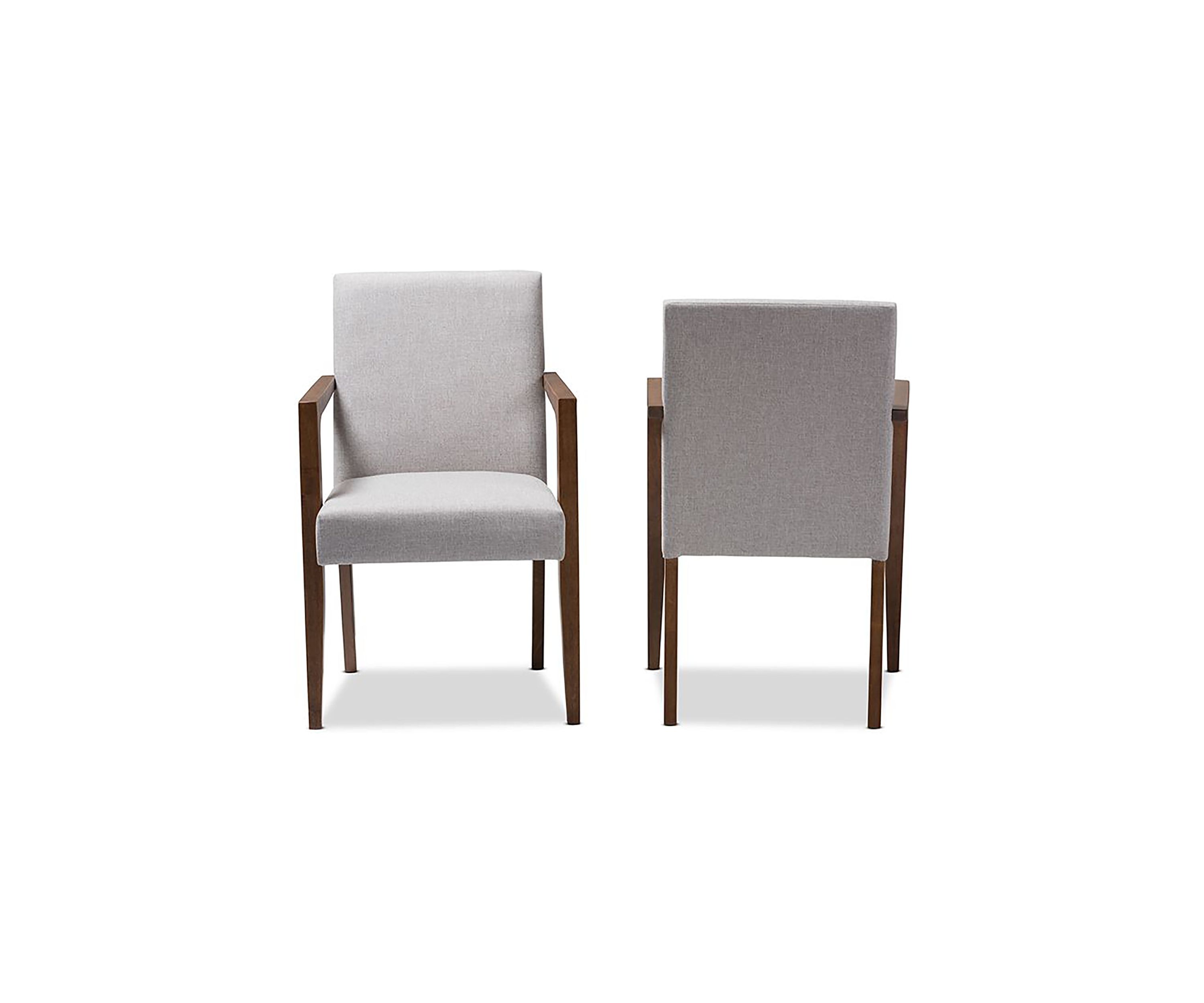 Andrea Mid-Century Modern Greyish Beige Upholstered Wooden Armchair