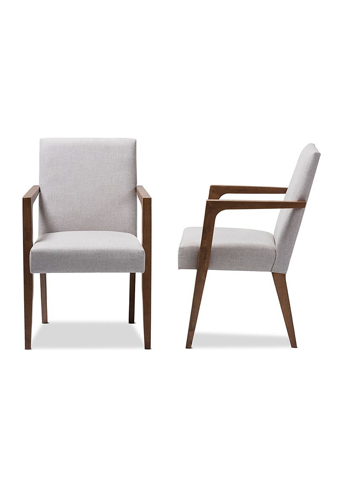 Andrea Mid-Century Modern Greyish Beige Upholstered Wooden Armchair