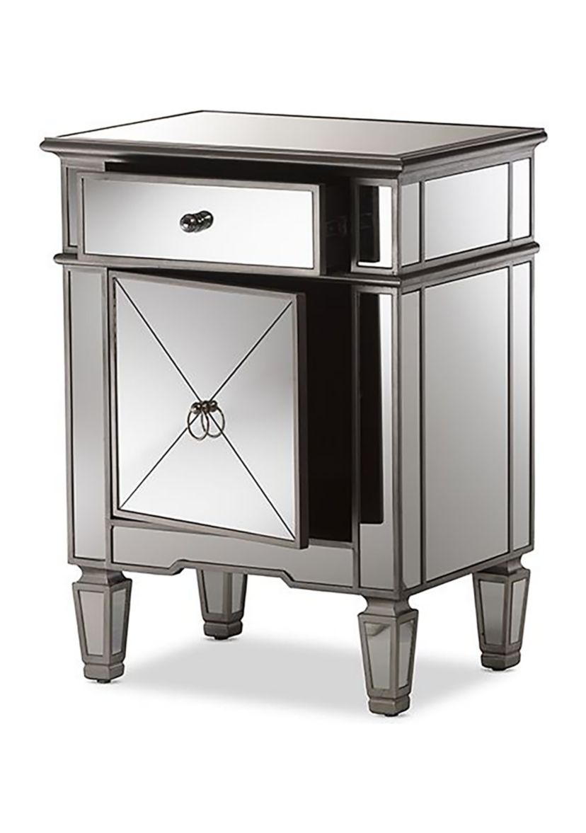 Claudia Hollywood Regency Glamour Style Mirrored Nightstand