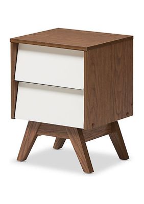 Hildon Mid-Century Modern White and Walnut Wood 2-Drawer Storage Nightstand