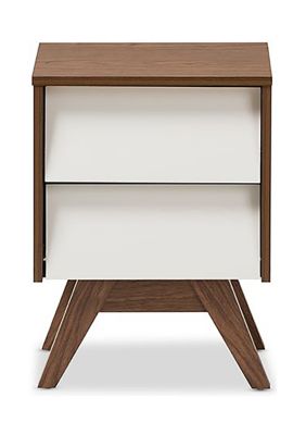 Hildon Mid-Century Modern White and Walnut Wood 2-Drawer Storage Nightstand