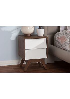 Hildon Mid-Century Modern White and Walnut Wood 2-Drawer Storage Nightstand