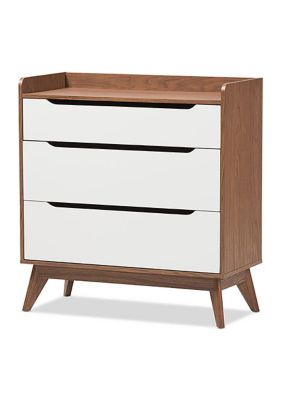 Brighton Mid-Century Modern White and Walnut Wood 3-Drawer Storage Chest