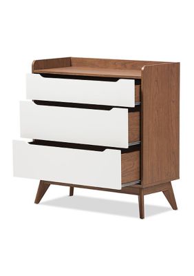 Brighton Mid-Century Modern White and Walnut Wood 3-Drawer Storage Chest