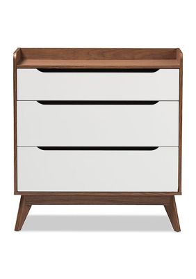 Brighton Mid-Century Modern White and Walnut Wood 3-Drawer Storage Chest