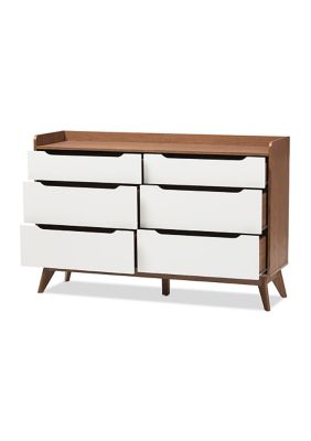 Brighton Mid-Century Modern White and Walnut Wood 6-Drawer Storage Dresser