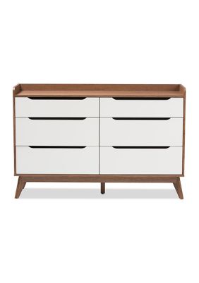 Brighton Mid-Century Modern White and Walnut Wood 6-Drawer Storage Dresser