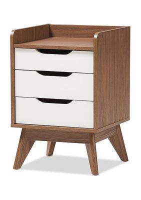 Brighton Mid-Century Modern White and Walnut Wood 3-Drawer Storage Nightstand