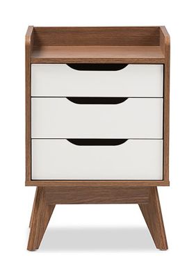 Brighton Mid-Century Modern White and Walnut Wood 3-Drawer Storage Nightstand