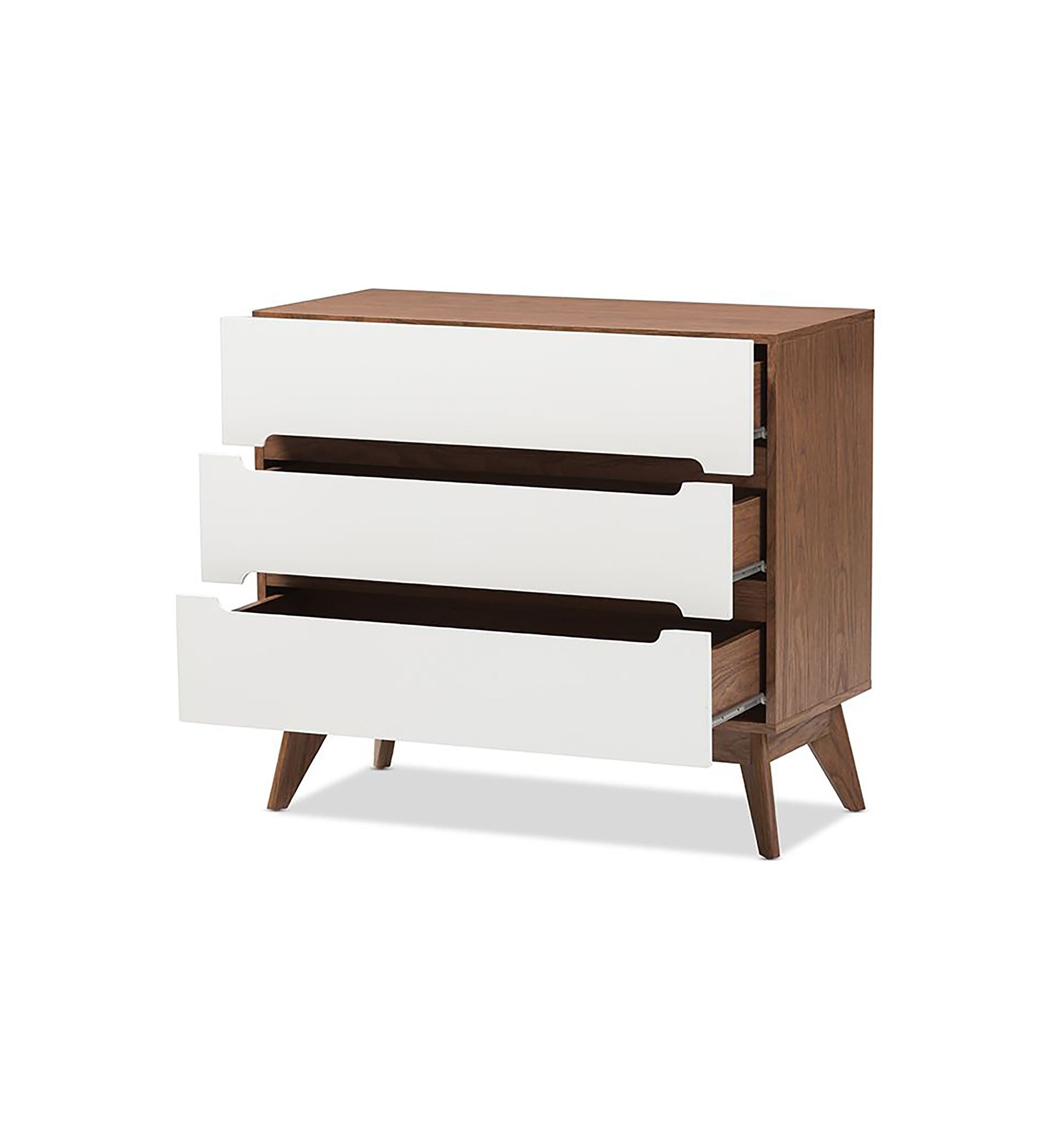 Calypso Mid-Century Modern White and Walnut Wood 3-Drawer Storage Chest