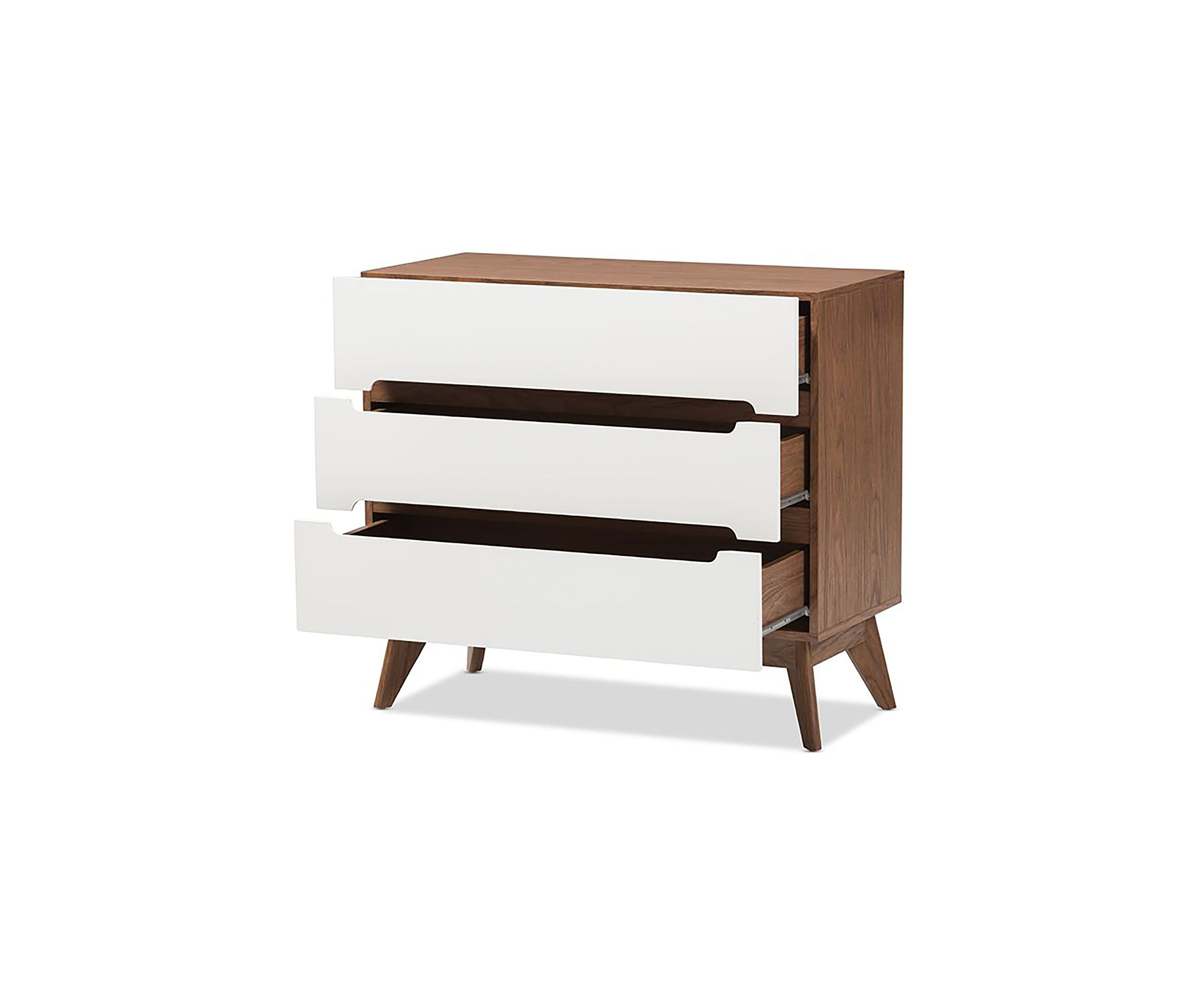 Calypso Mid-Century Modern White and Walnut Wood 3-Drawer Storage Chest