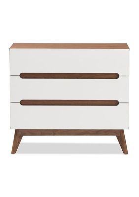 Calypso Mid-Century Modern White and Walnut Wood -Drawer Storage Chest