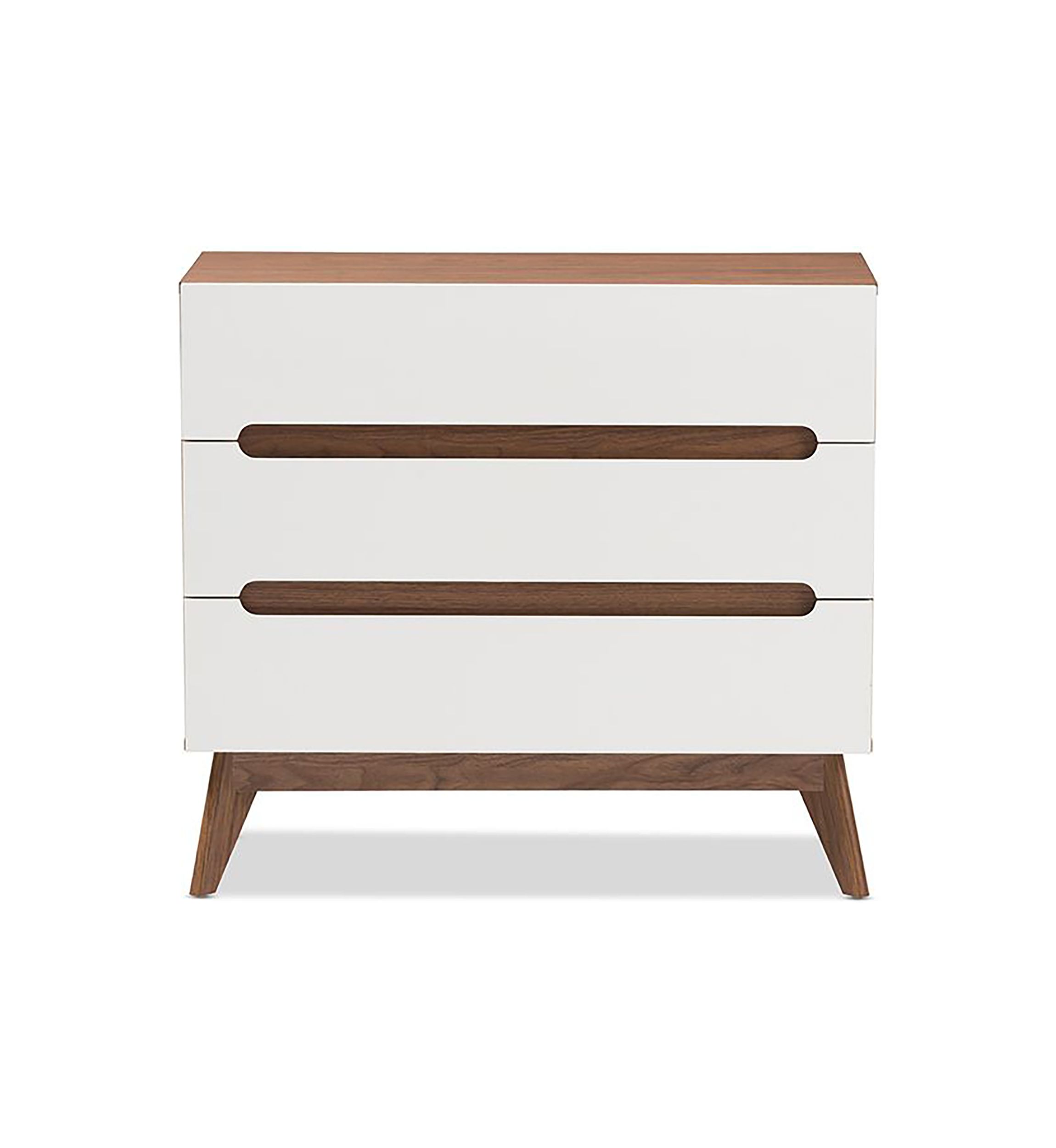 Calypso Mid-Century Modern White and Walnut Wood 3-Drawer Storage Chest