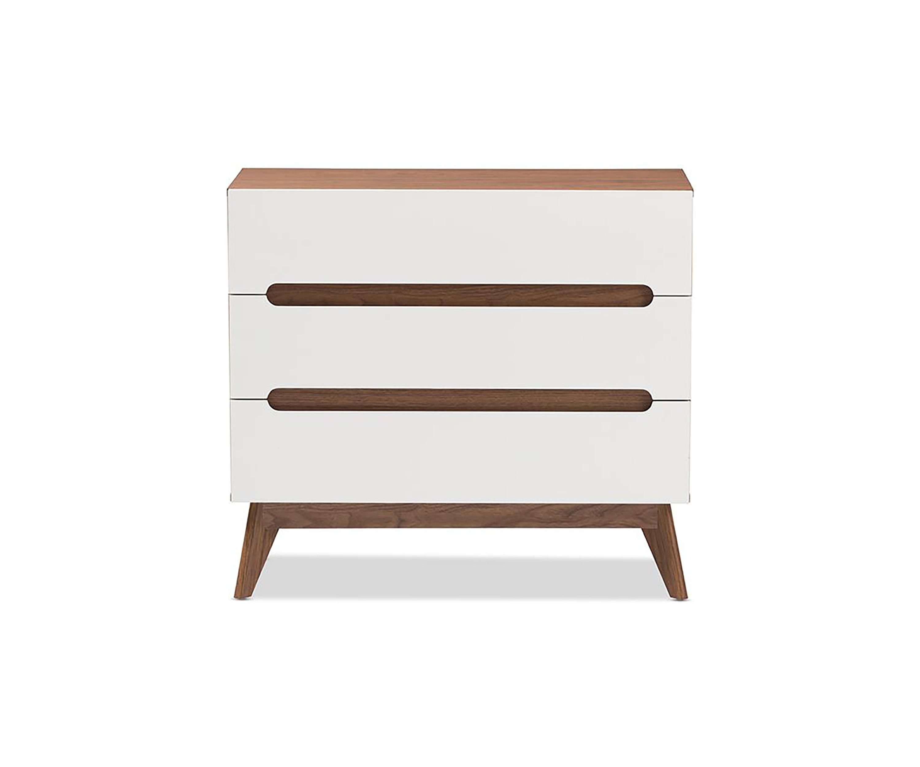 Calypso Mid-Century Modern White and Walnut Wood 3-Drawer Storage Chest