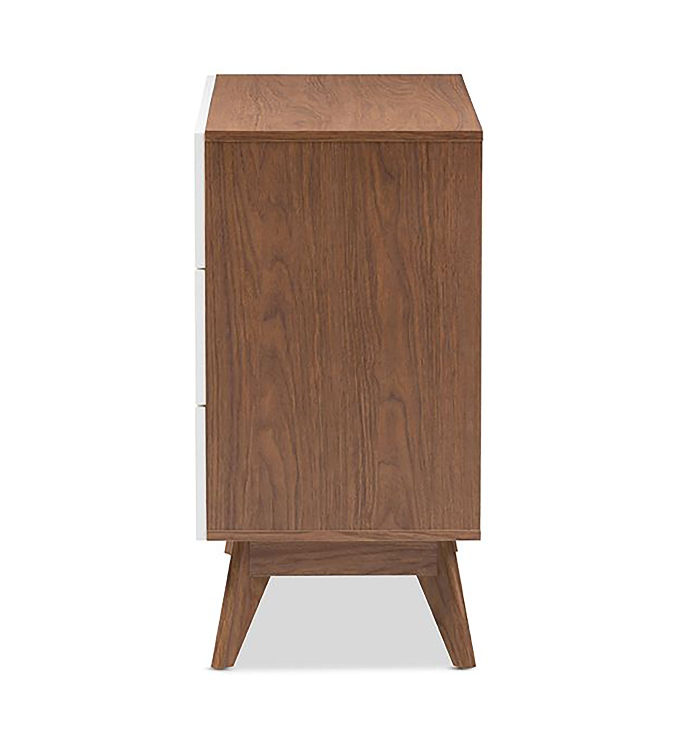Calypso Mid-Century Modern White and Walnut Wood 3-Drawer Storage Chest
