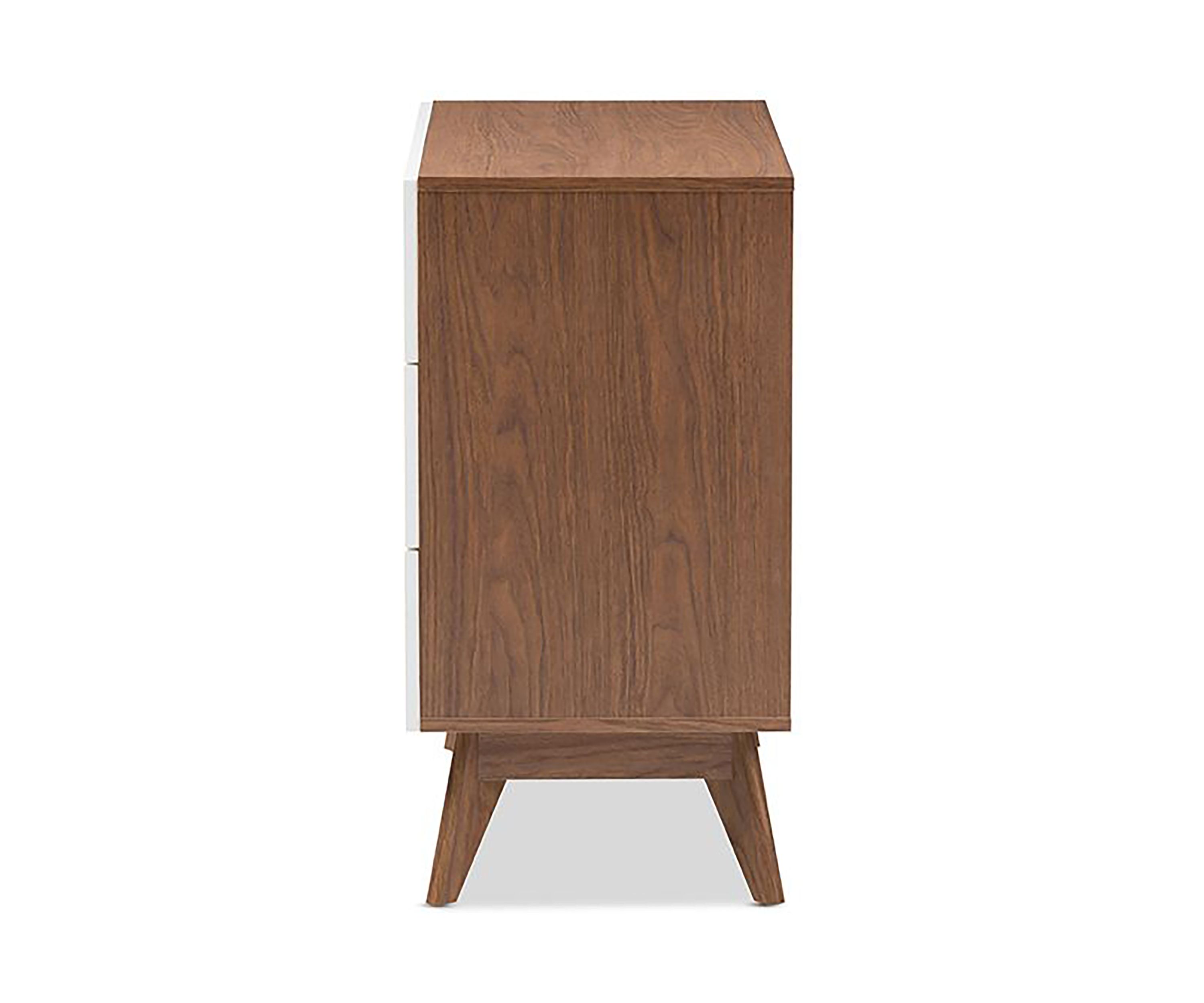 Calypso Mid-Century Modern White and Walnut Wood 3-Drawer Storage Chest