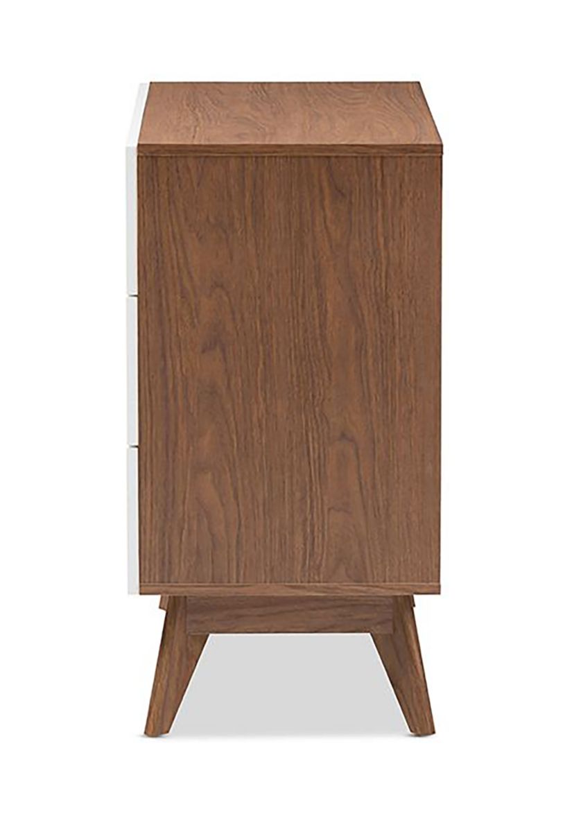 Calypso Mid-Century Modern White and Walnut Wood 3-Drawer Storage Chest
