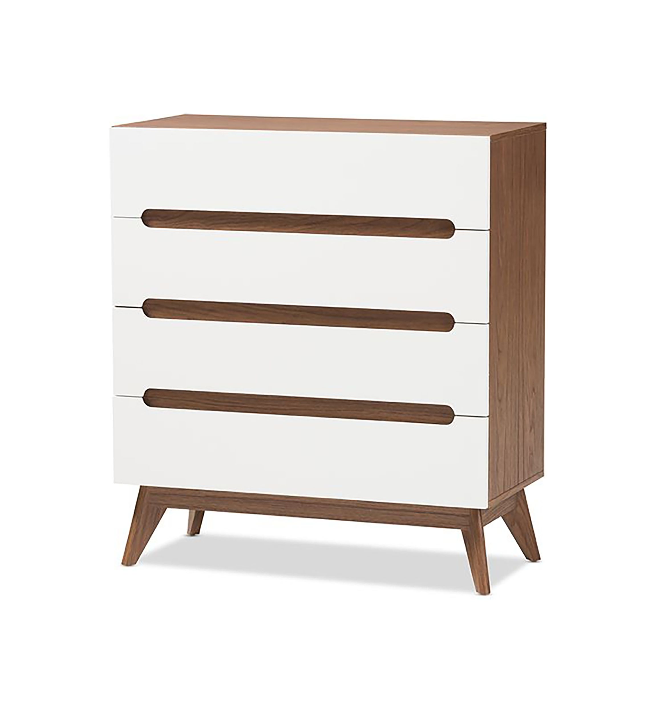 Calypso Mid-Century Modern White and Walnut Wood 4-Drawer Storage Chest