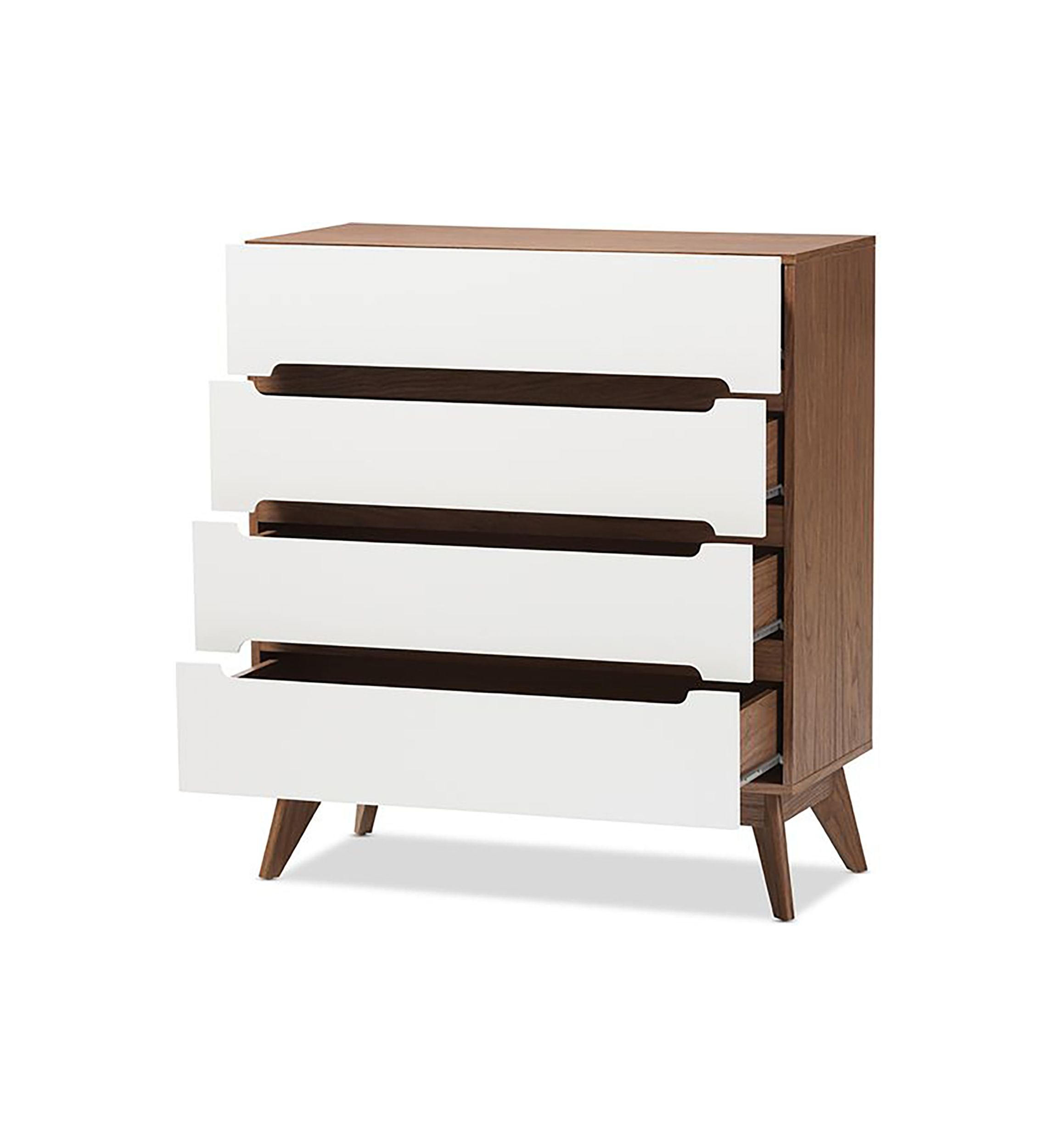 Calypso Mid-Century Modern White and Walnut Wood 4-Drawer Storage Chest