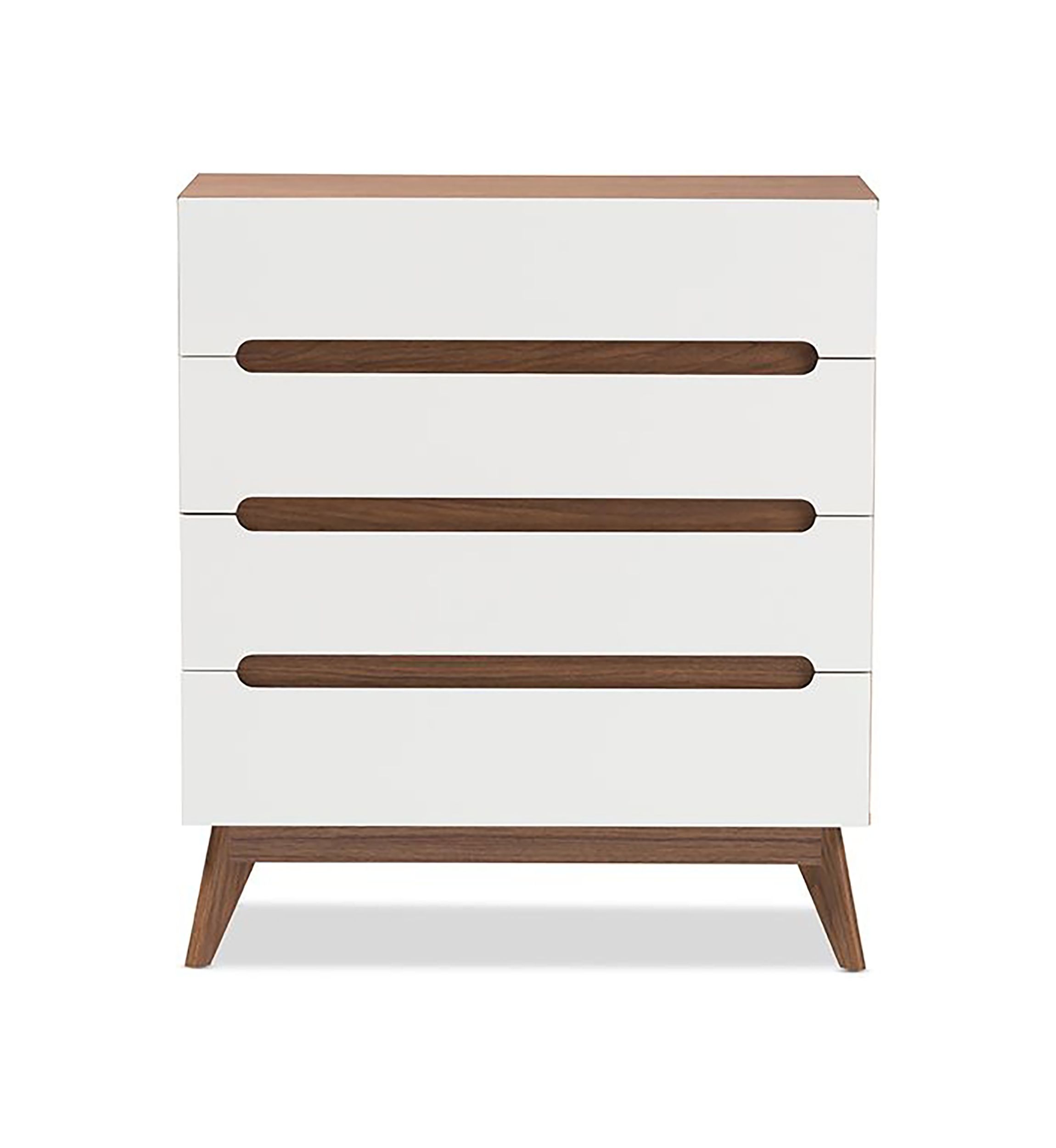 Calypso Mid-Century Modern White and Walnut Wood 4-Drawer Storage Chest