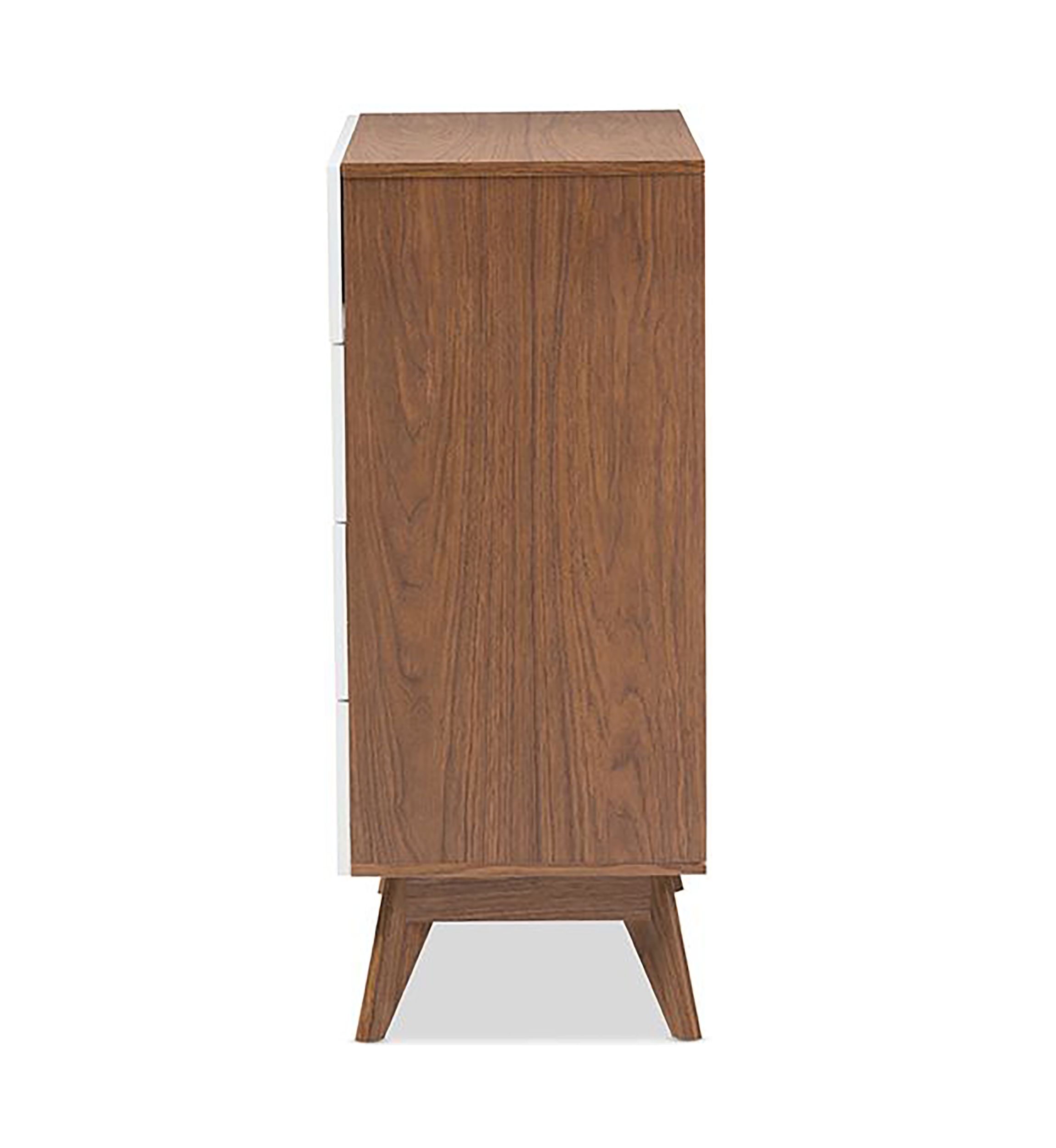Calypso Mid-Century Modern White and Walnut Wood 4-Drawer Storage Chest