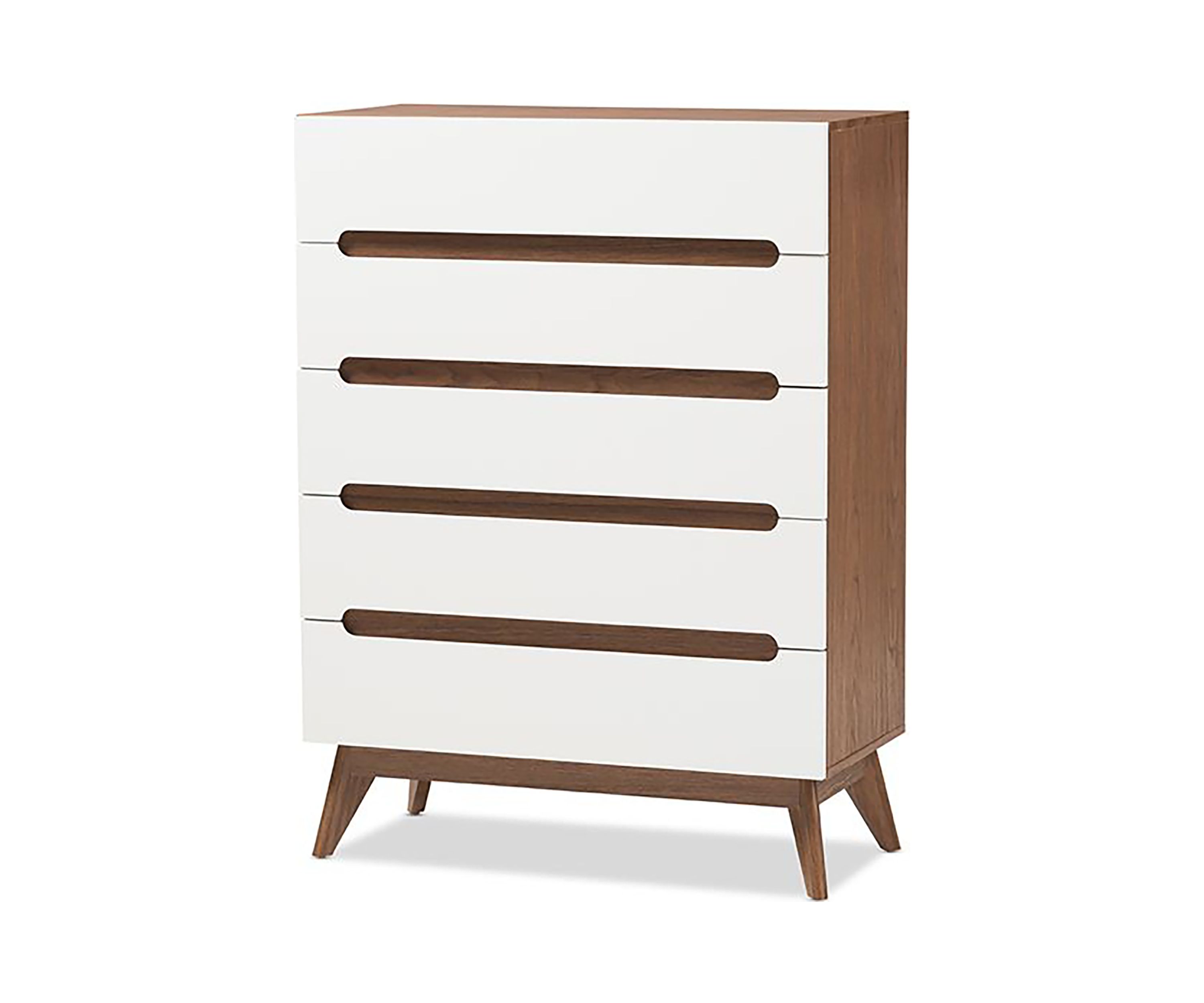 Calypso Mid-Century Modern White and Walnut Wood 5-Drawer Storage Chest