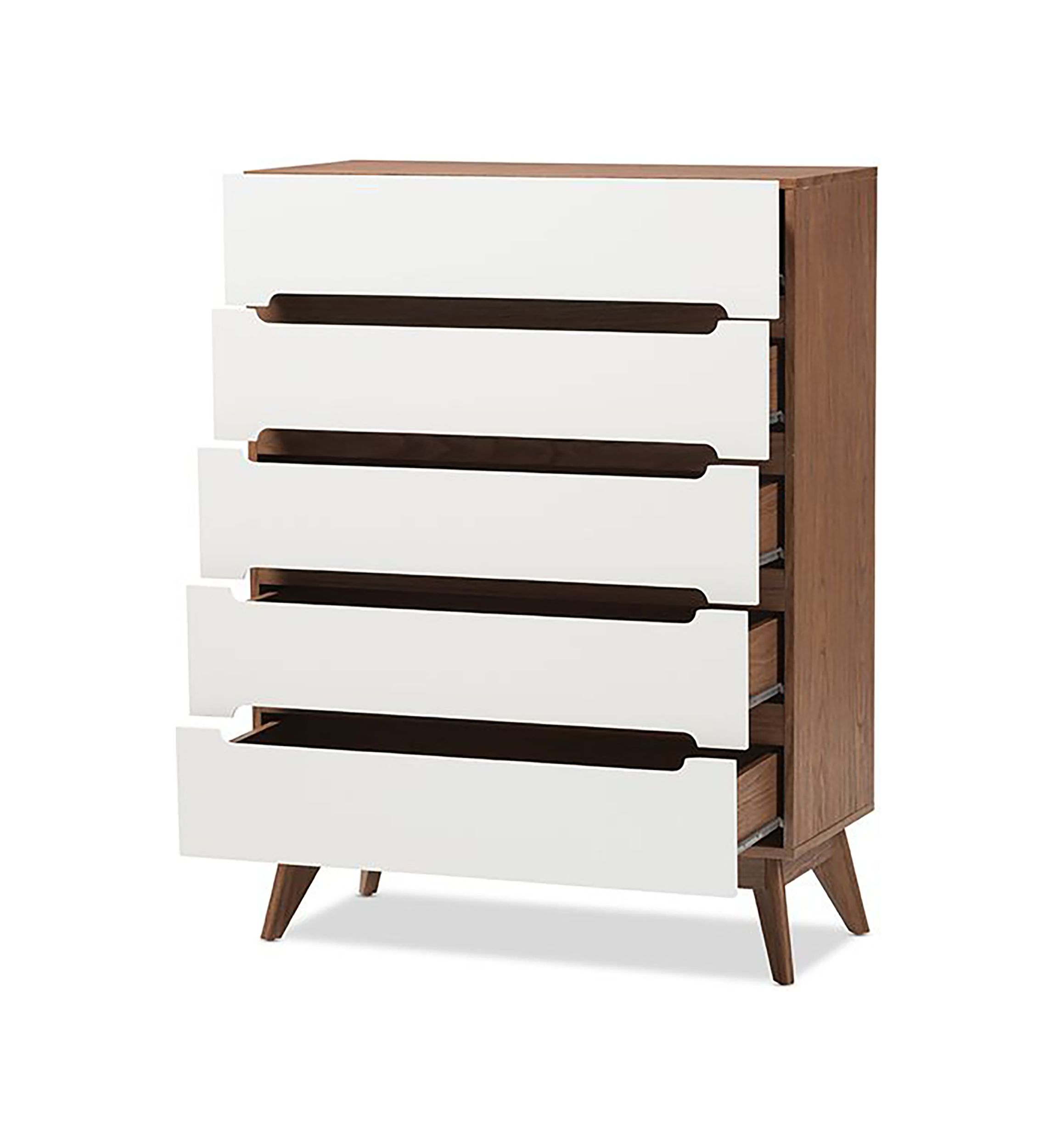 Calypso Mid-Century Modern White and Walnut Wood 5-Drawer Storage Chest