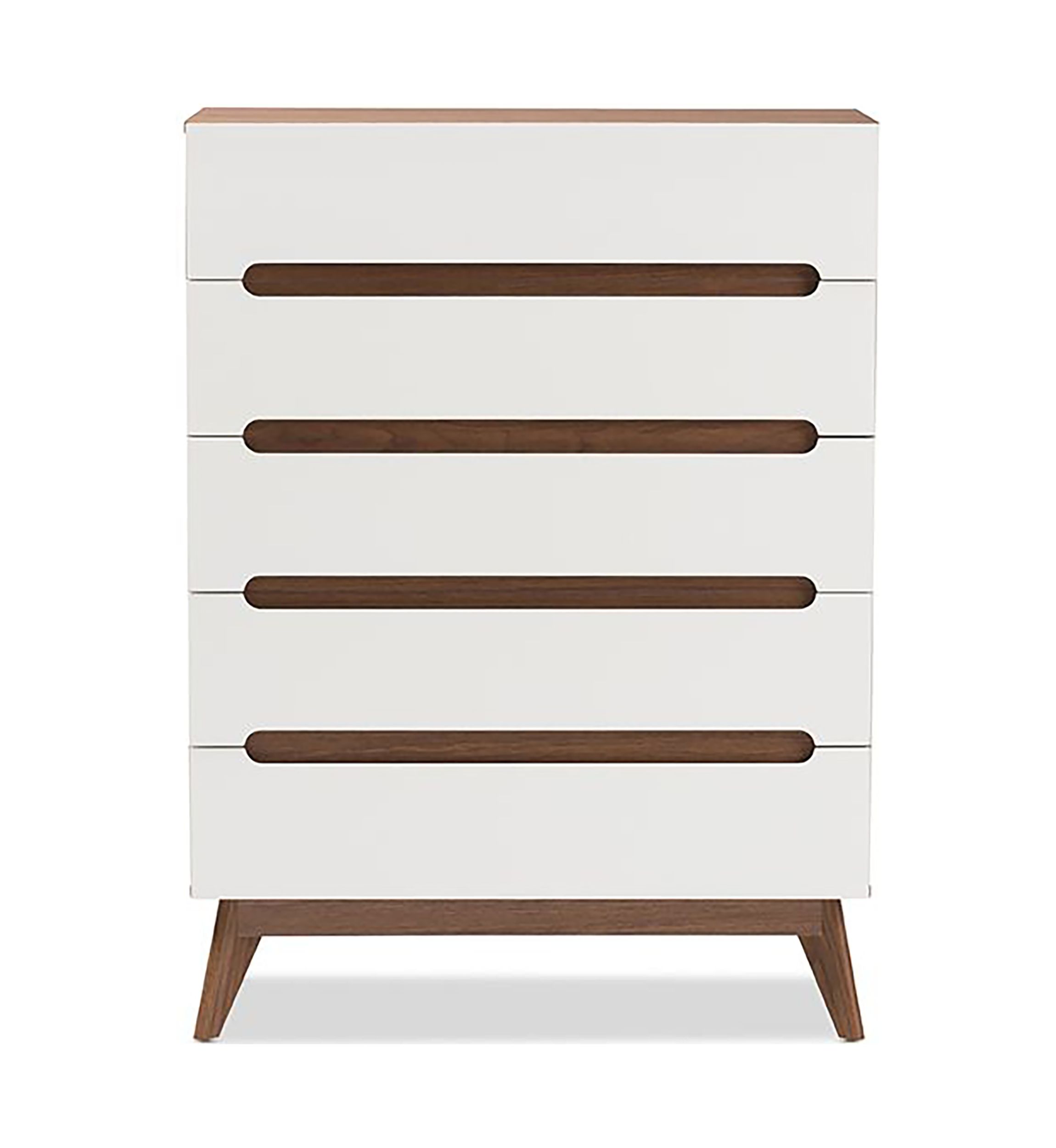 Calypso Mid-Century Modern White and Walnut Wood 5-Drawer Storage Chest
