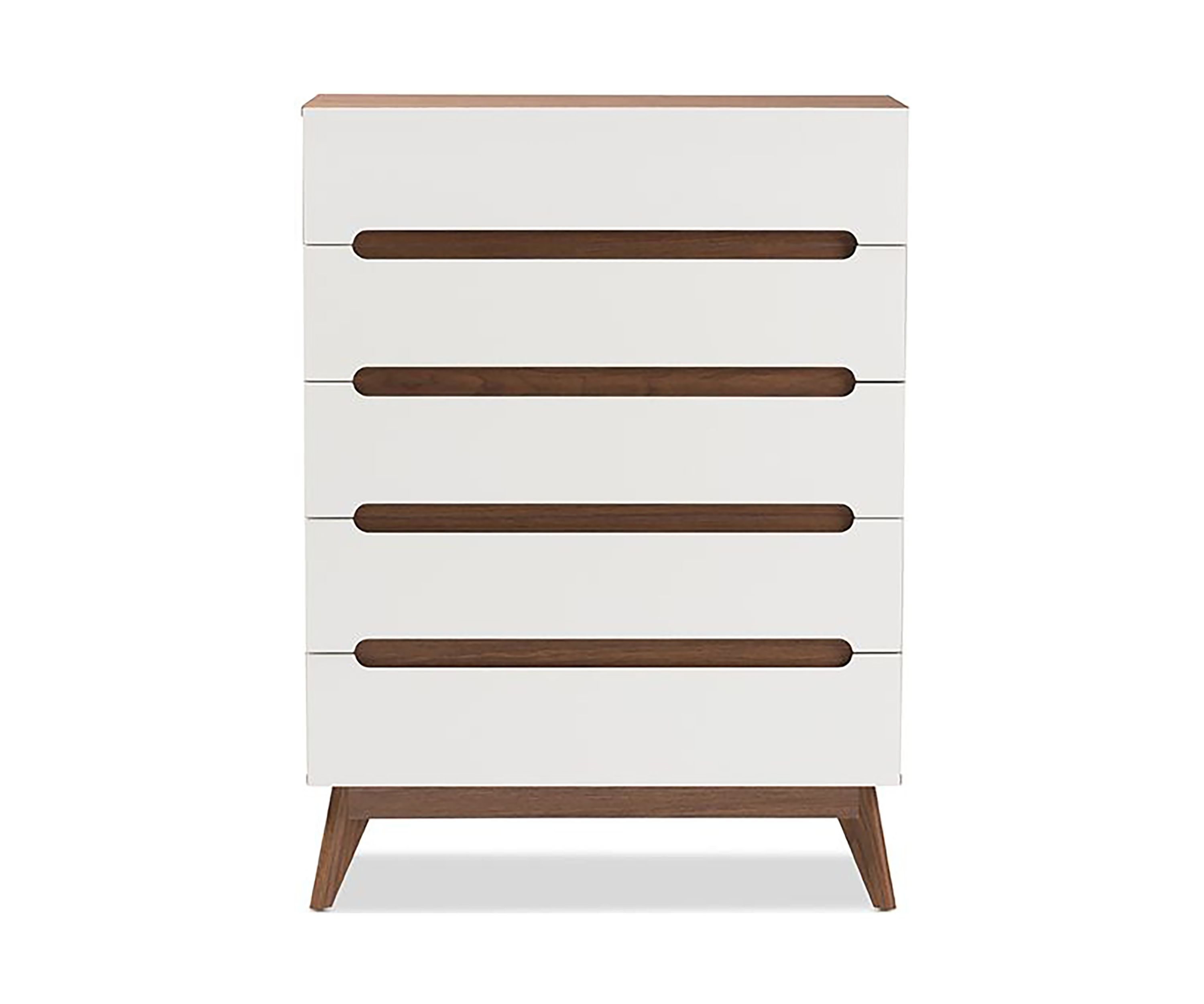 Calypso Mid-Century Modern White and Walnut Wood 5-Drawer Storage Chest