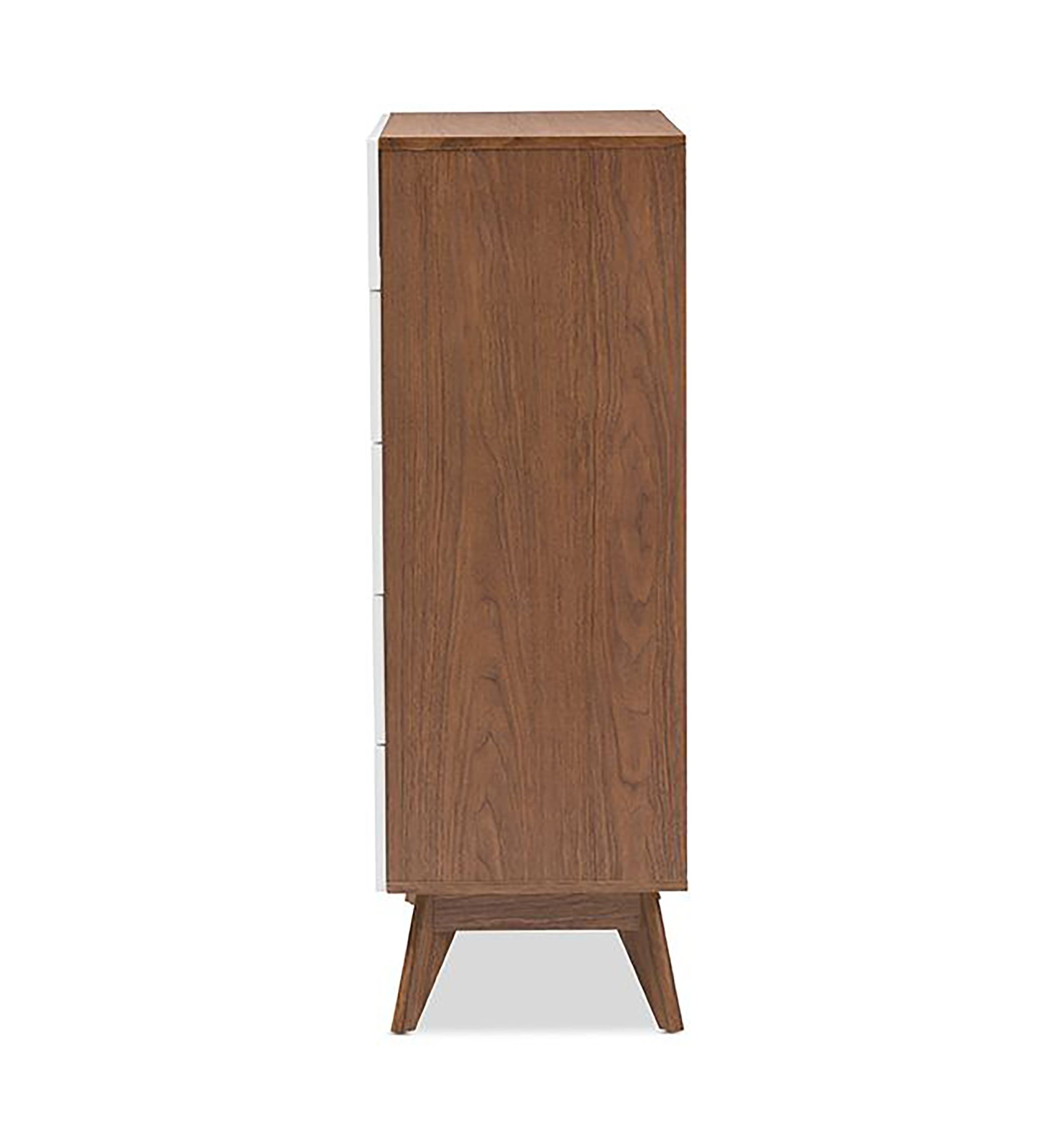 Calypso Mid-Century Modern White and Walnut Wood 5-Drawer Storage Chest